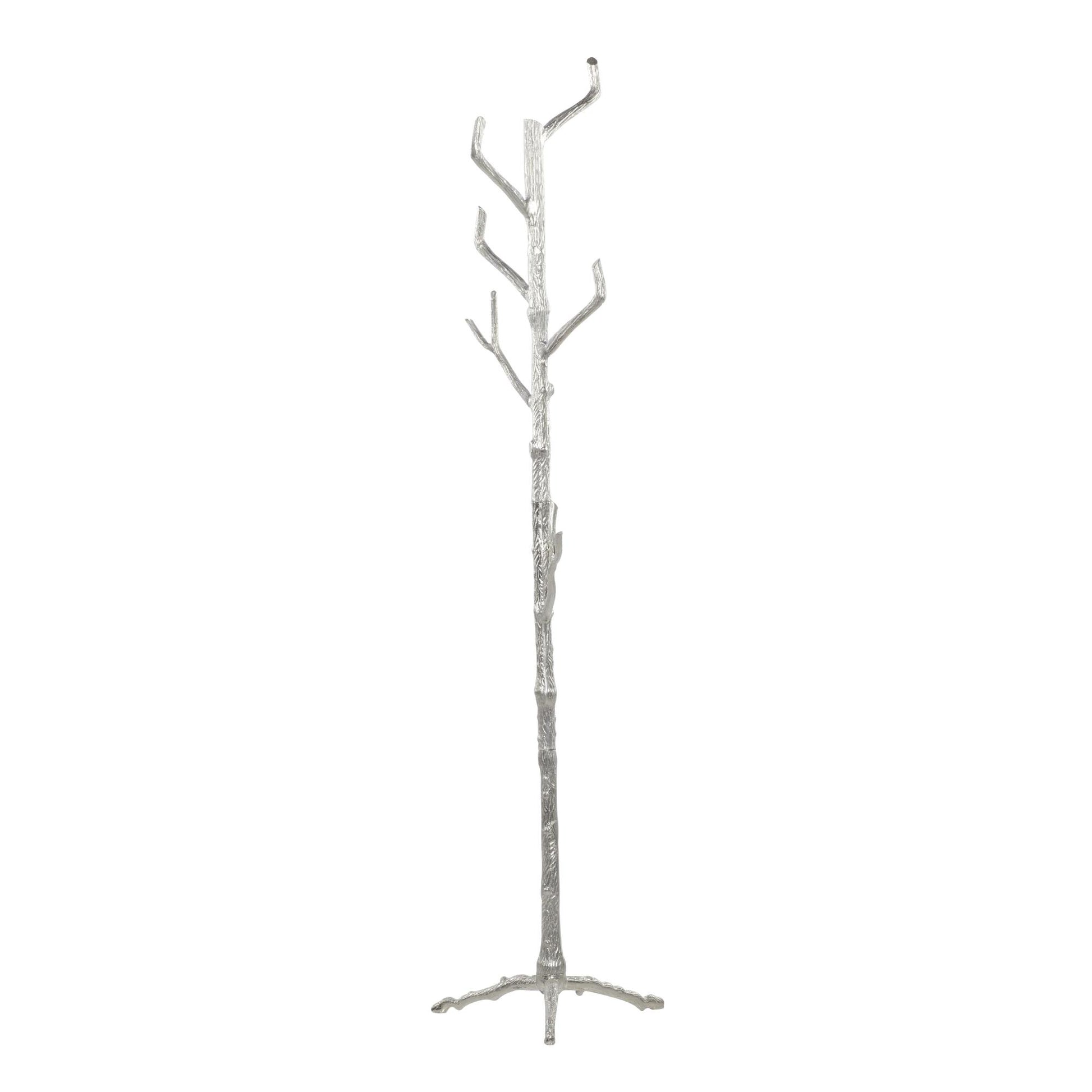 Tree Silver Aluminum Metal Branch 6 Hook Freestanding Coat Rack