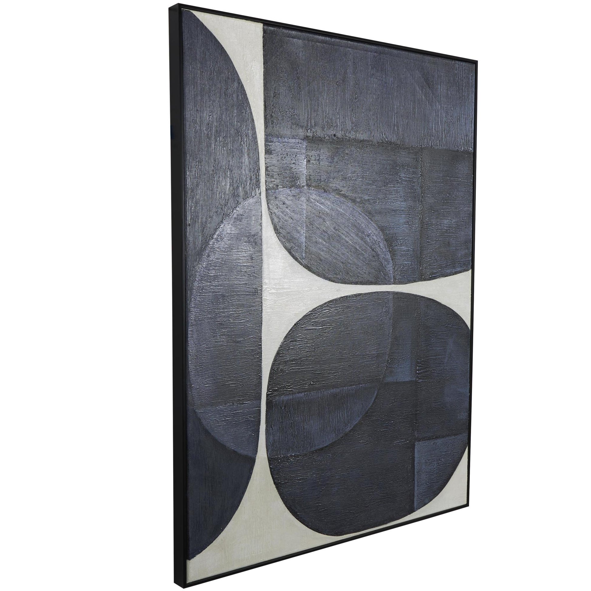 Geometric Blue Canvas Geometric Shape Living Room Framed Wall Art with Black Frame