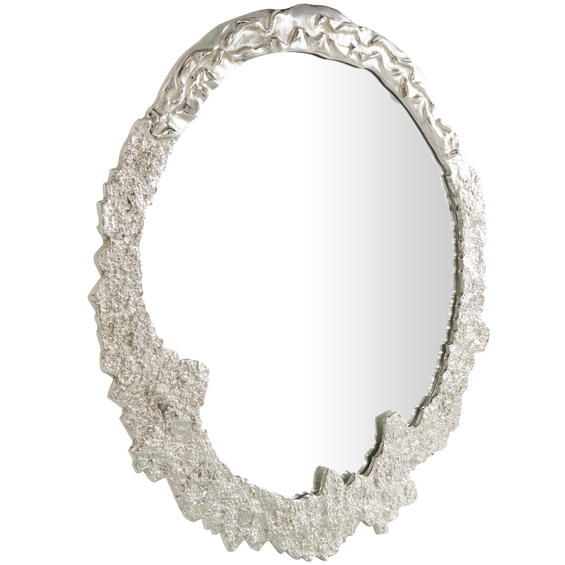 Abstract Silver Aluminum Metal Room Wall Mirror with Unfinished Texture