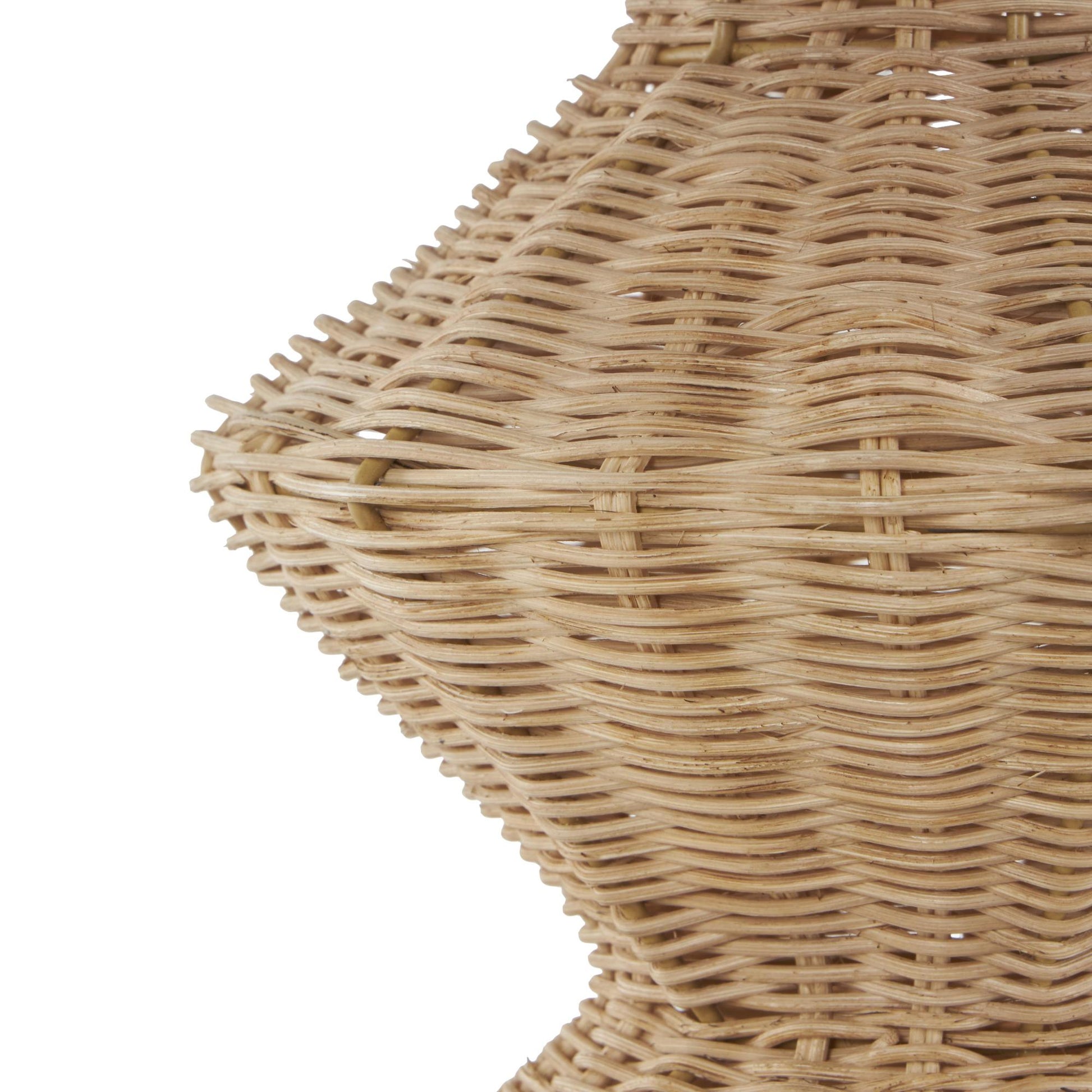 Brown Rattan Handmade Woven Fluted Hourglass Decorative Vase