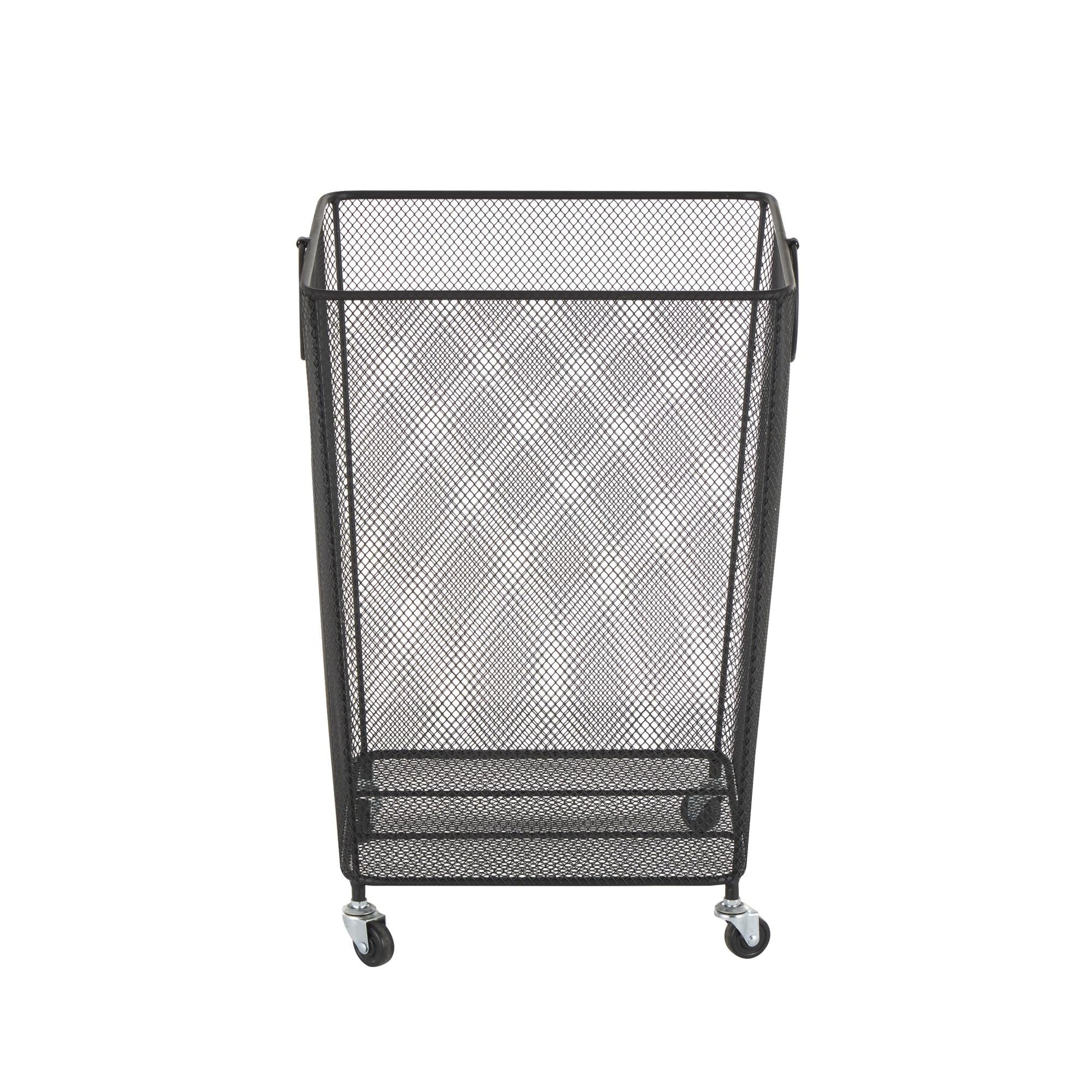 Metal Square Mesh Wire Rolling Laundry Mobile Storage Cart with Ring Handles