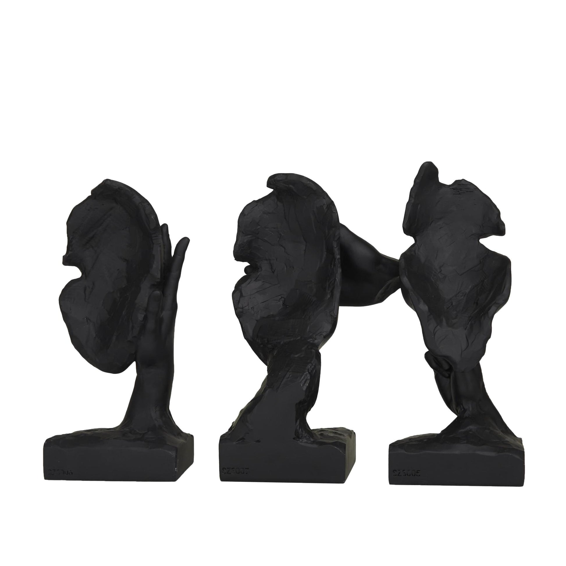 Set of 3 Face Black Polystone Decorative Sculpture