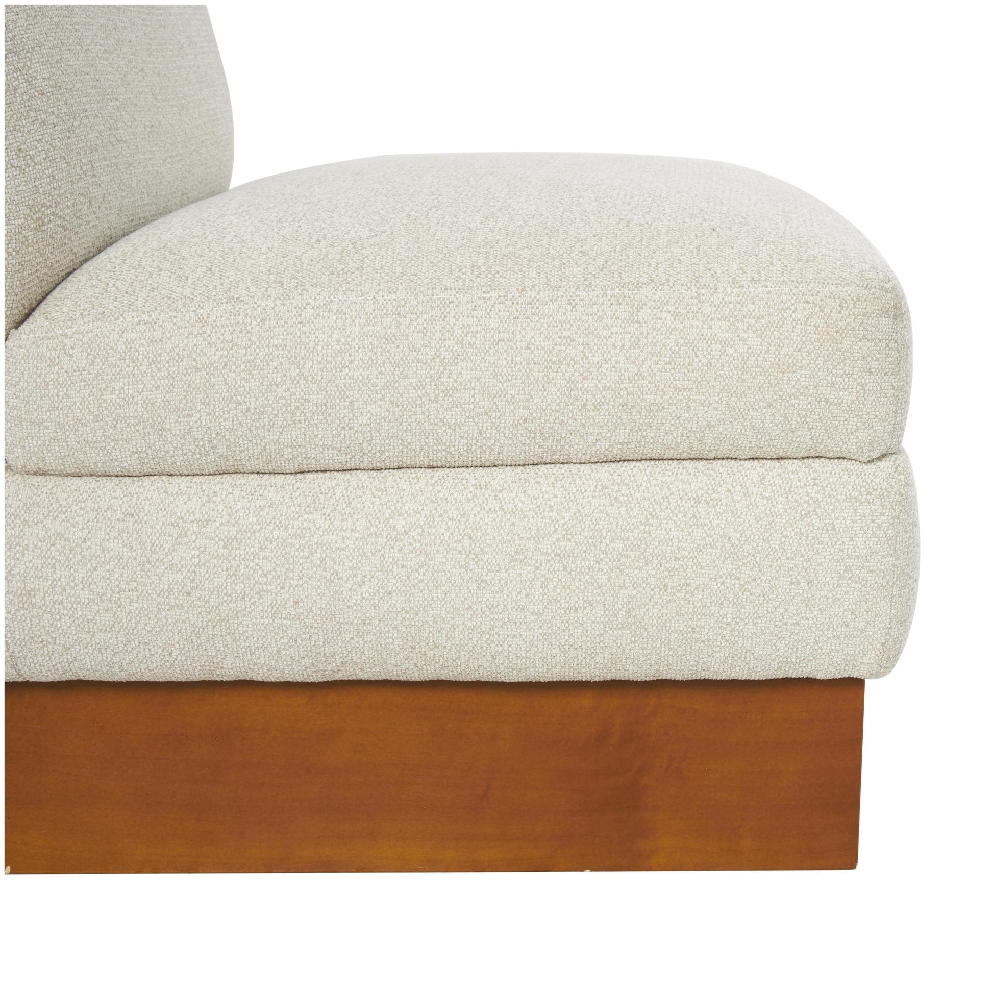 White Polyester Boucle Living Room Accent Chair with Brown Wooden Legs