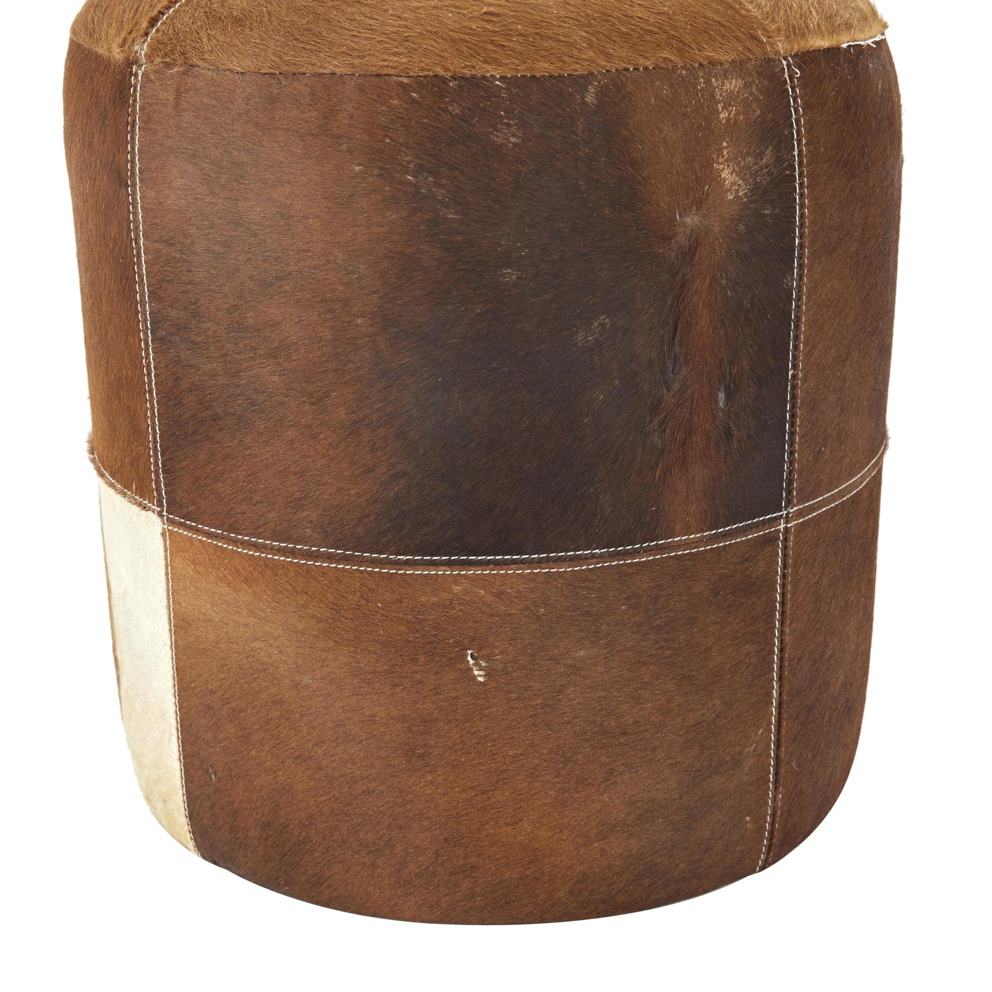 Leather Handmade Living Room Stool with Patchwork Pattern 16" x 16" x 17"