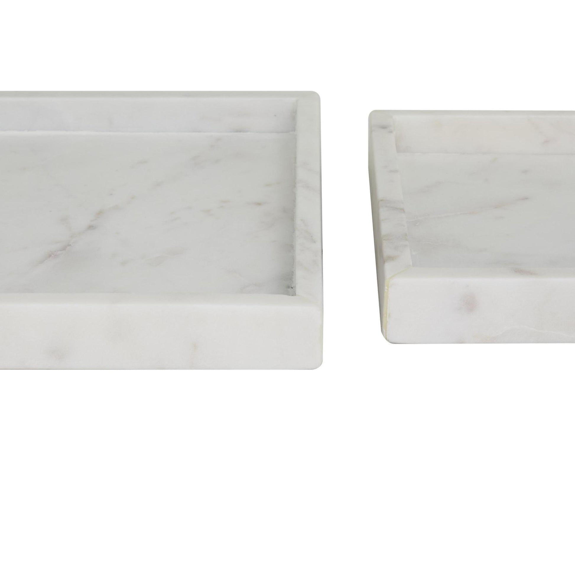 Set of 2 Marble Minimalistic Square Living Room Decor Tray with Raised Border Set of 2 10", 8"W