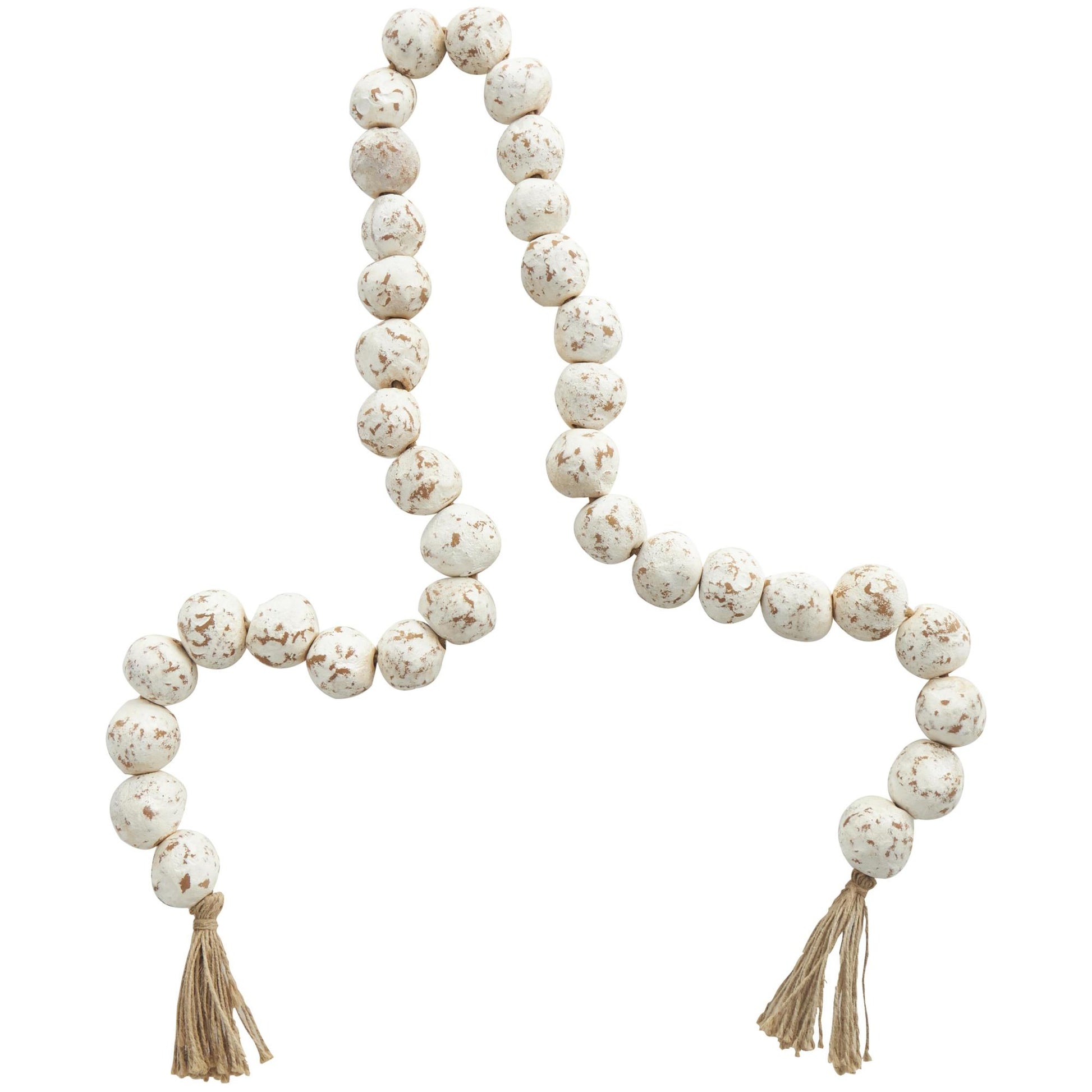 Ceramic Handmade Round Intricately Shaped Large Distressed Beaded Garland with Tassel