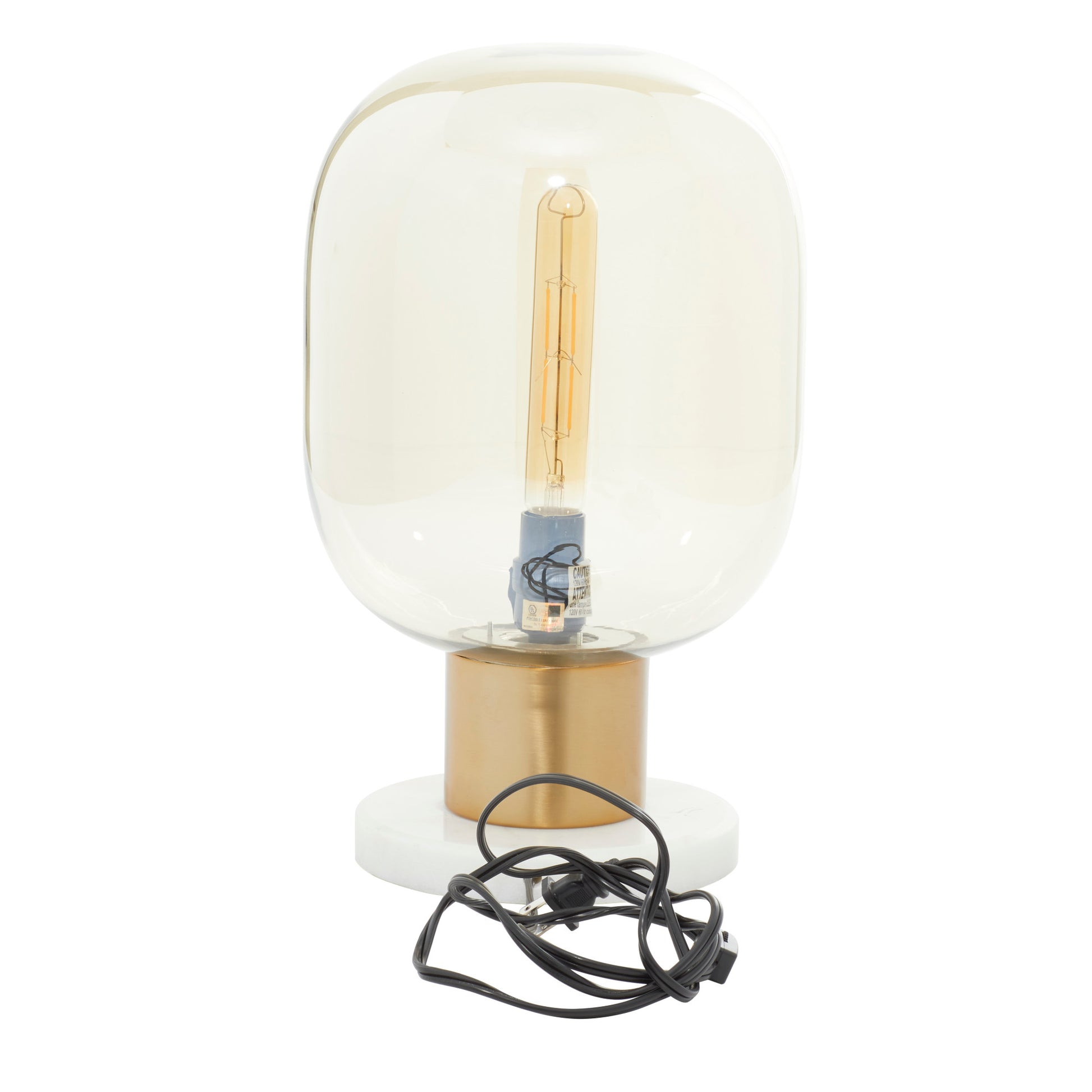 Gold Metal Room Table Lamp with Clear Dome Shaped Shade and Marble Base