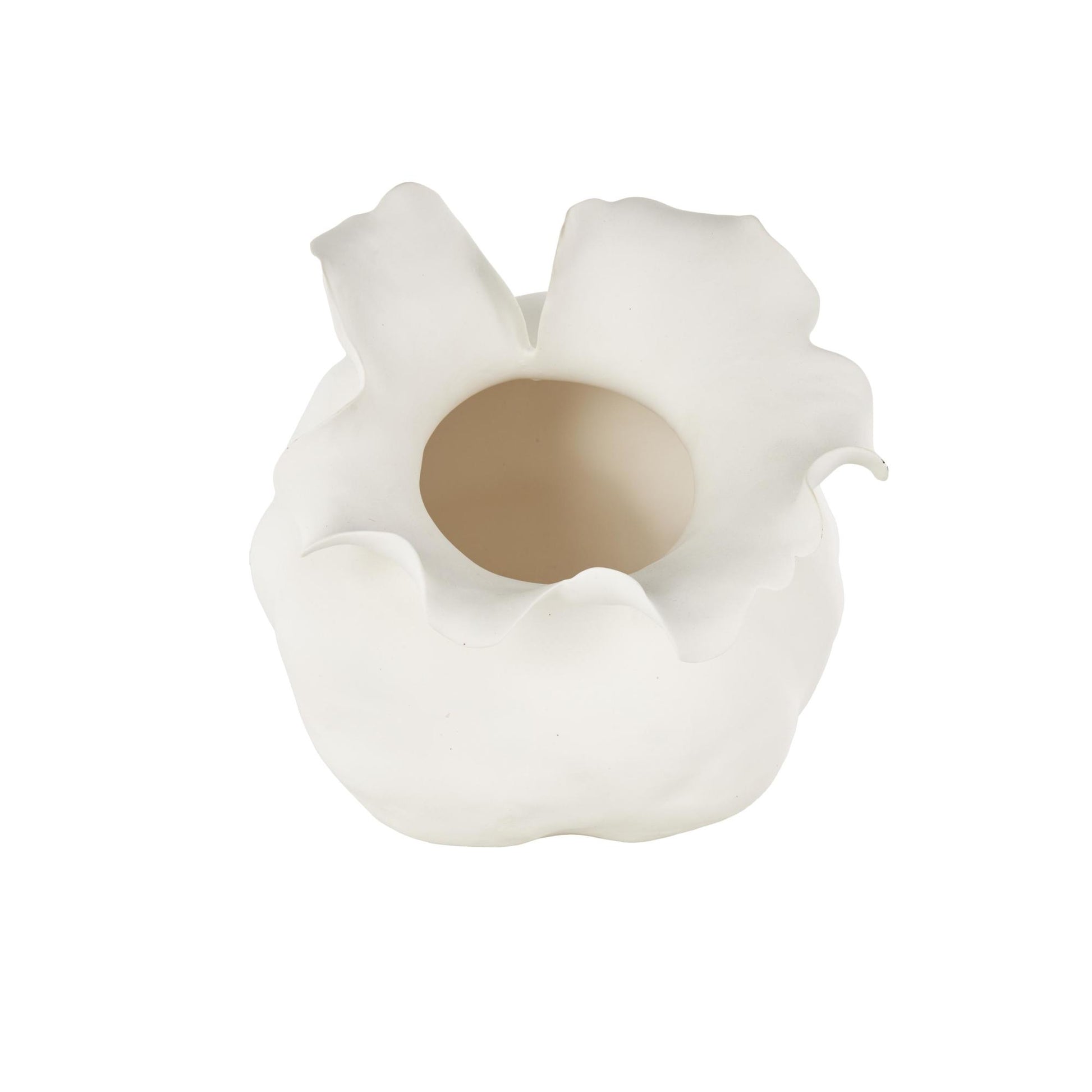 Abstract Ceramic Wide Rounded Floral Shaped Decorative Vase with Petal Rim