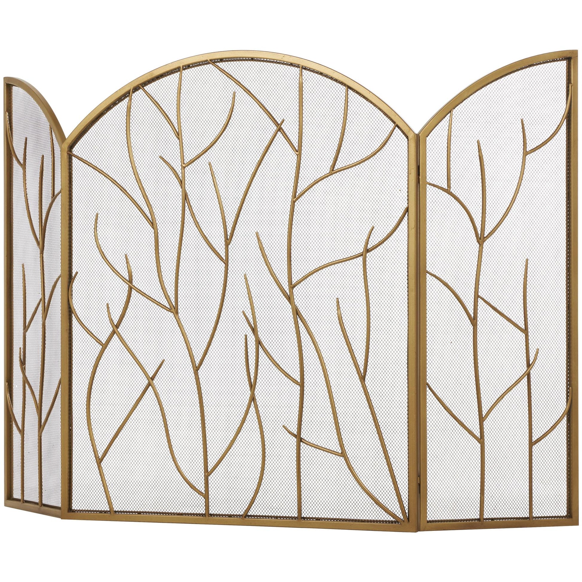 Tree Brass Metal Branch Single Panel Living Room Fireplace Screen with Mesh Netting