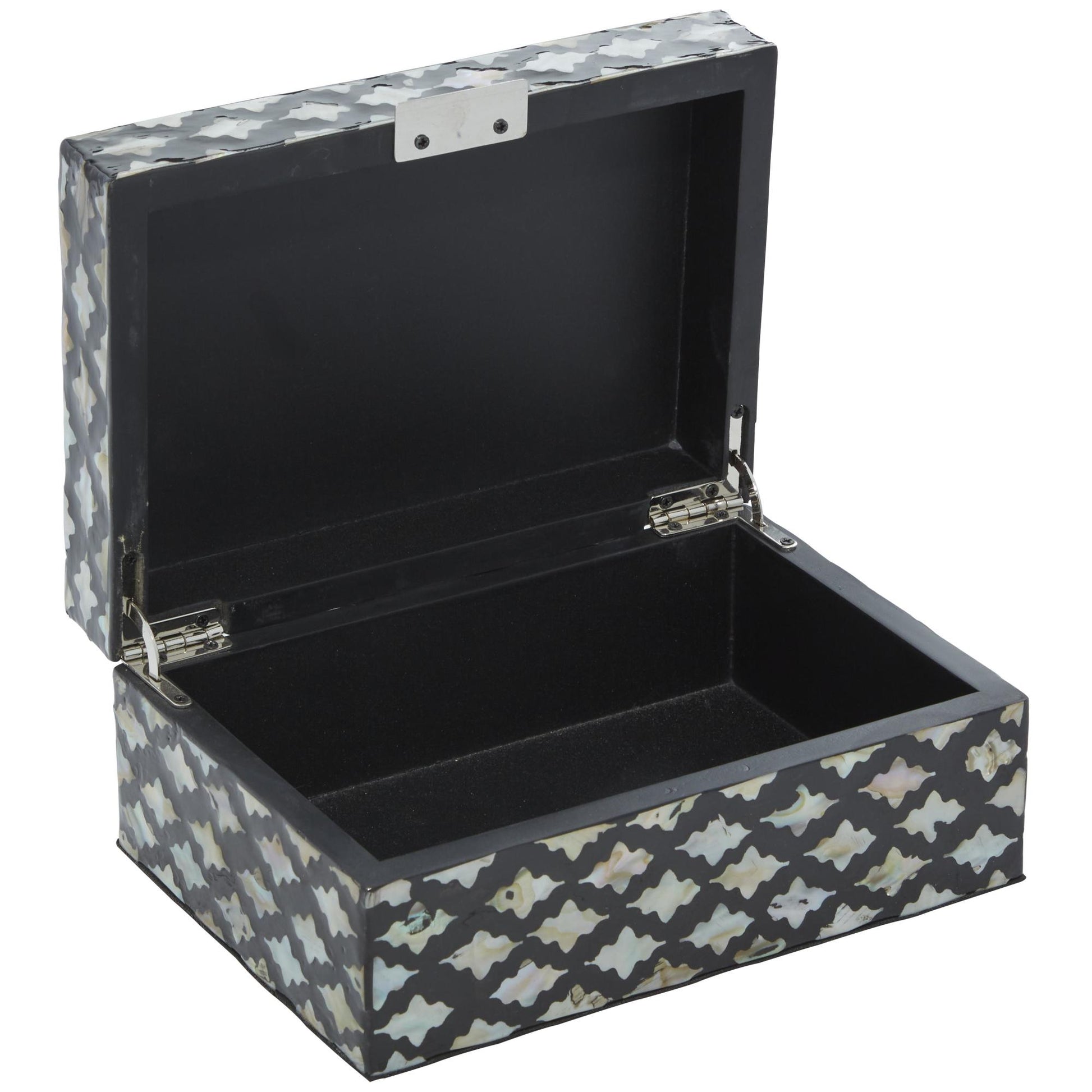Set of 2 Moroccan Black Mother of Pearl Shell Decorative Box with Hinged Lid