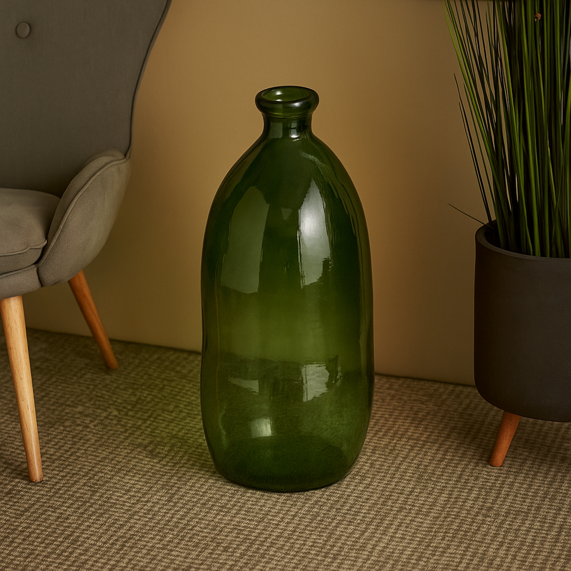 Recycled Glass Handmade Spanish Bottleneck Curved Decorative Vase 13" x 13" x 29"