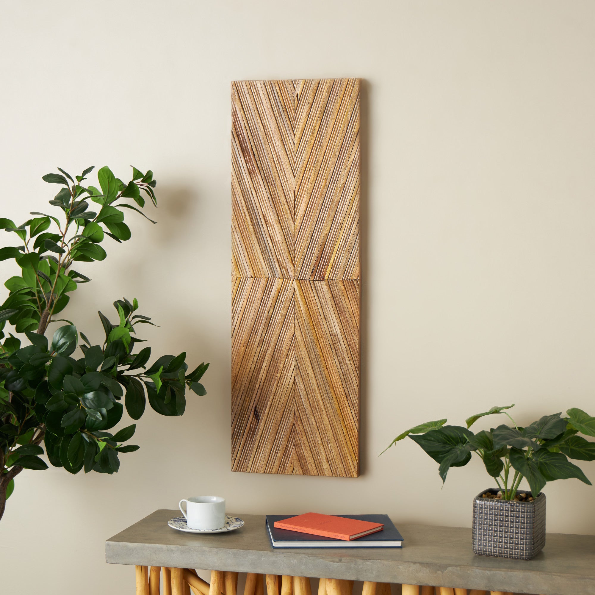 Abstract Brown Mango Wood Handmade Chevron Home Wall Decor