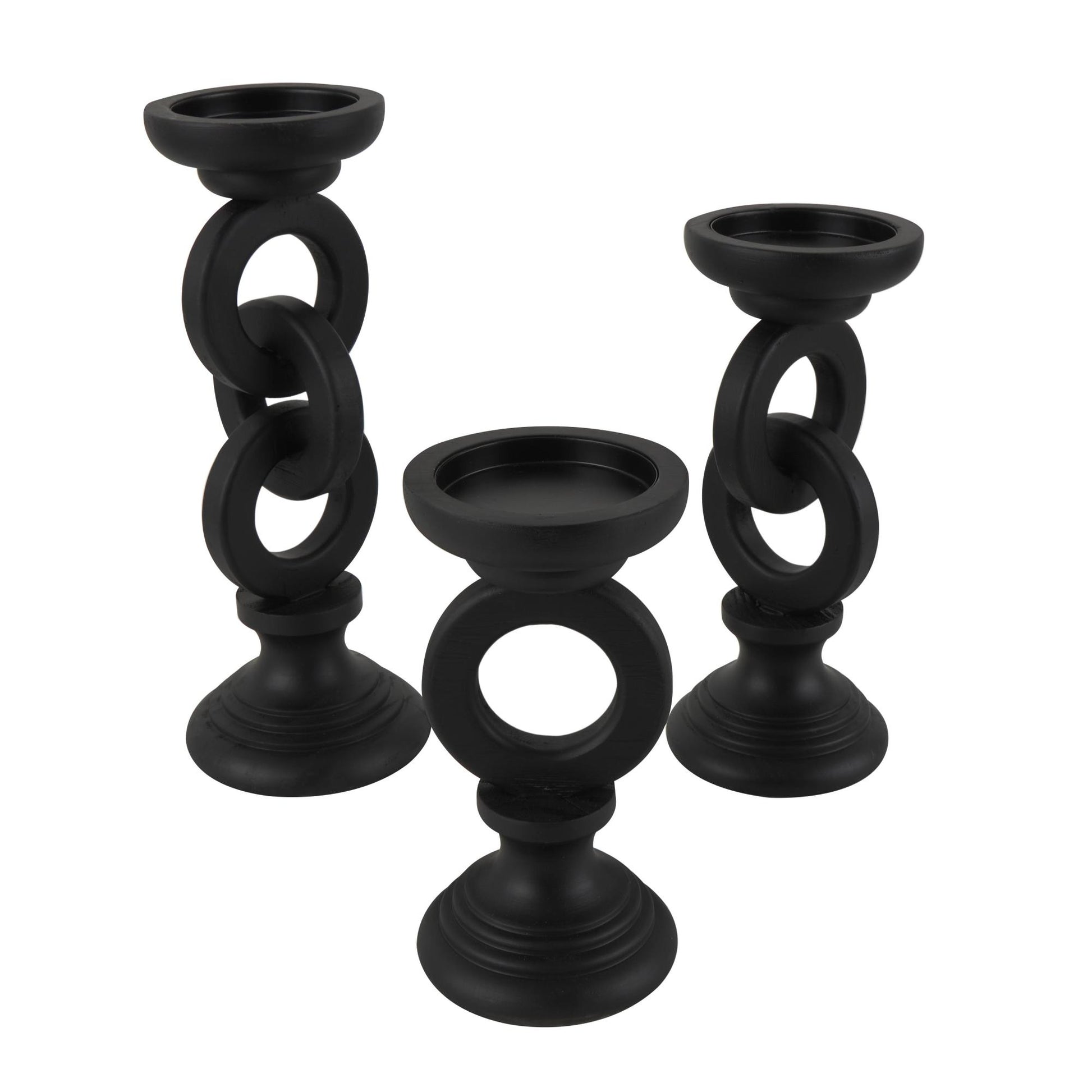 Set of 3 Wooden Chain Link Decorative Candle Holder Set of 3 13", 11", 9"H