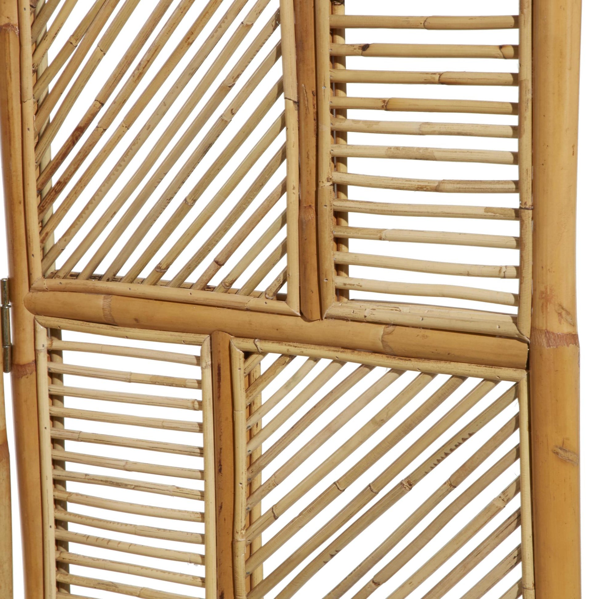 Geometric Brown Wood Hinged Foldable Partition 3 Panel Partition Room Divider Screen