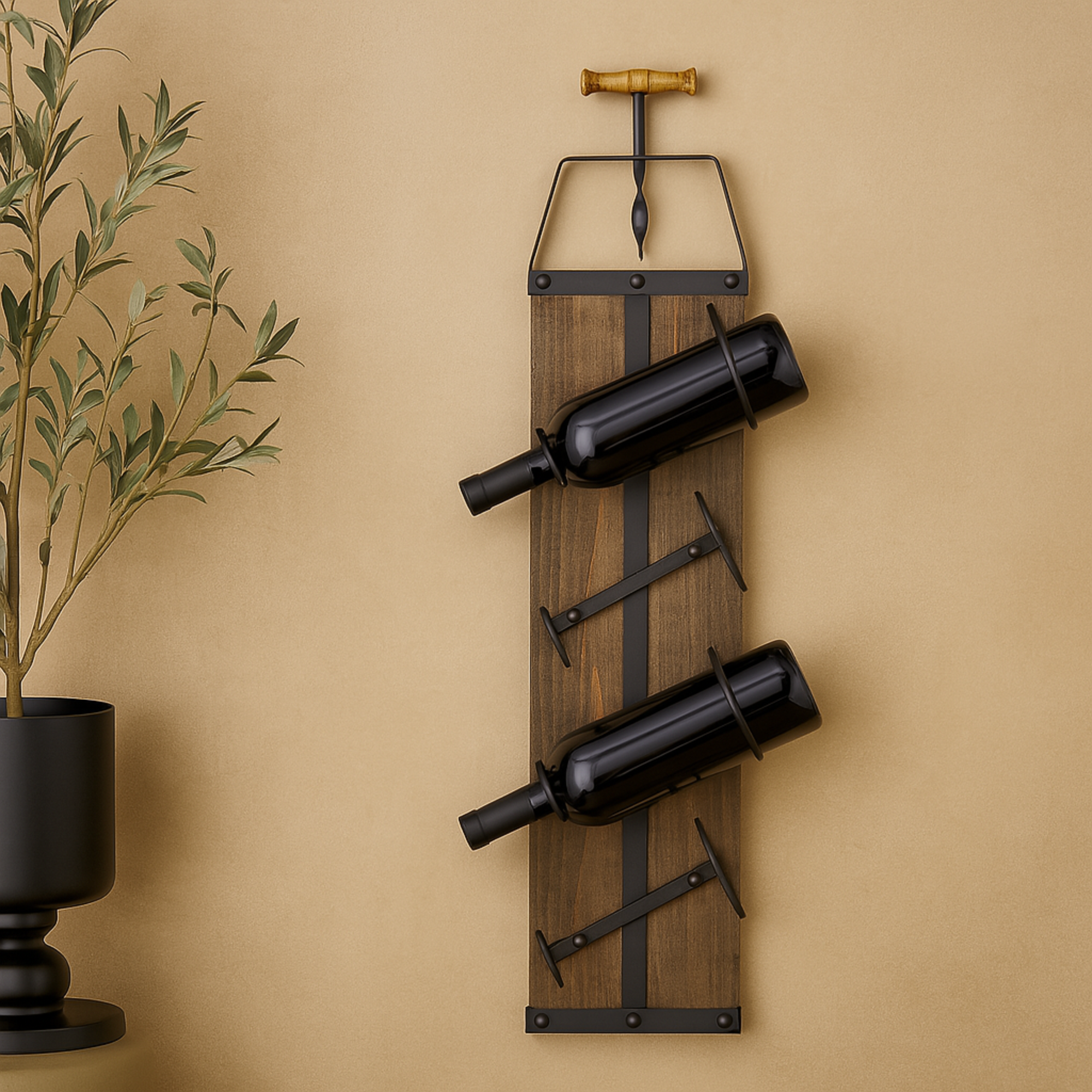 Brown Wood 4 Bottle Display Wall Wine Rack