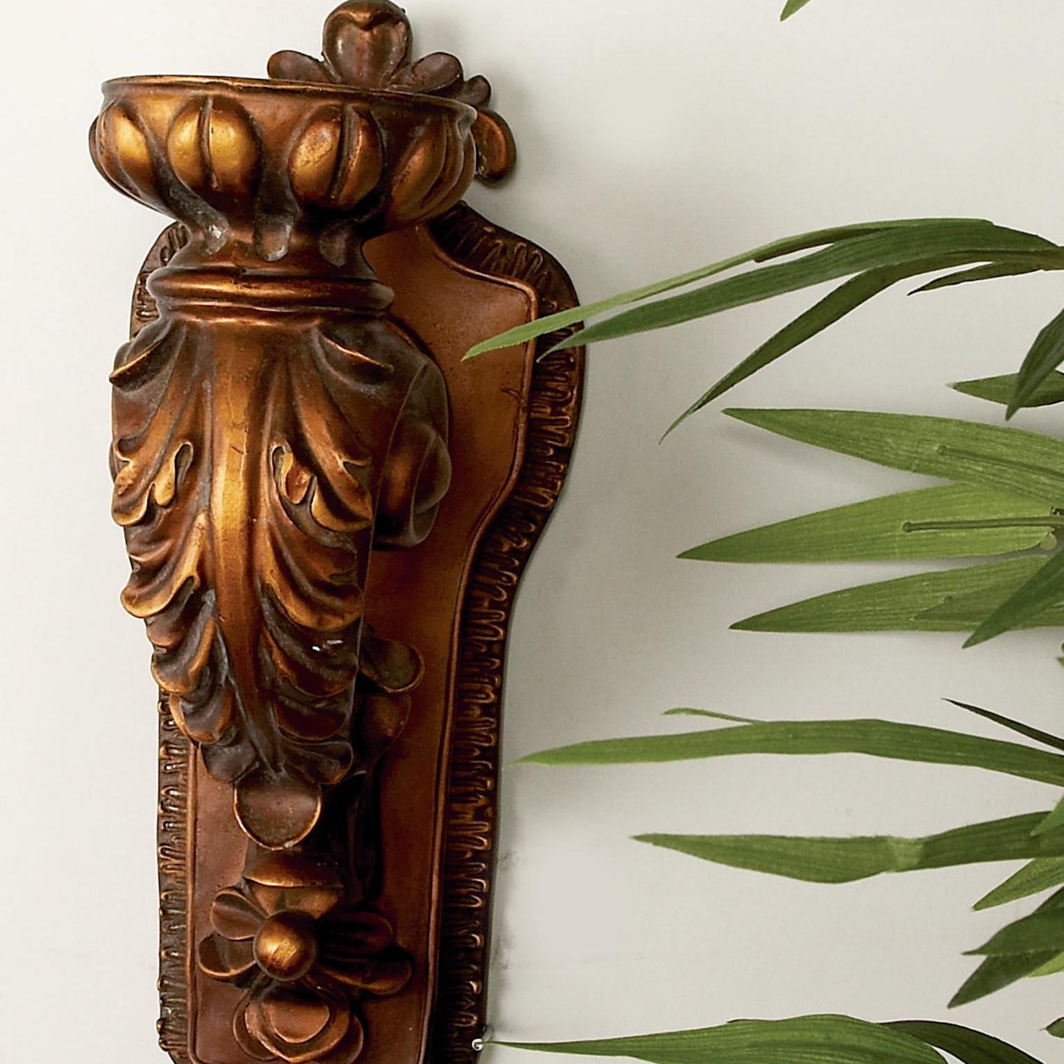 Scroll Bronze Polystone Single Candle Indoor Outdoor Wall Sconce