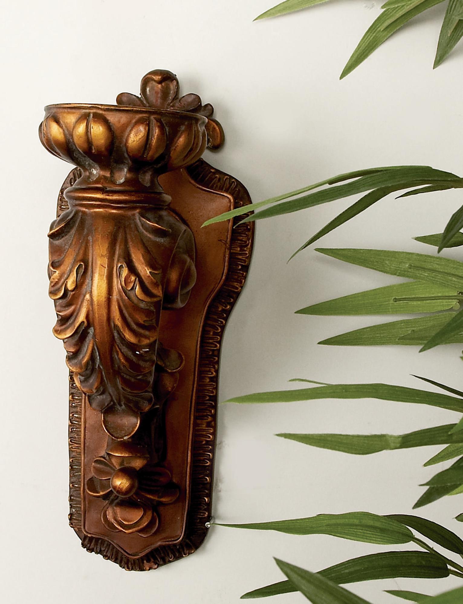 Scroll Bronze Polystone Single Candle Indoor Outdoor Wall Sconce