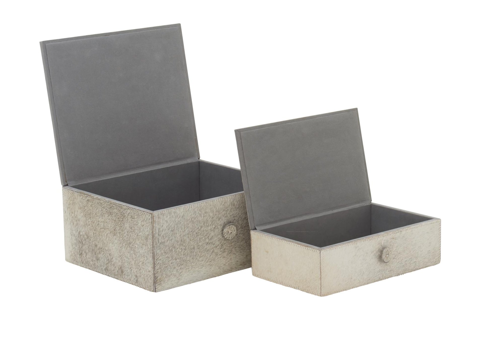 Set of 2 Leather Handmade Cowhide Storage Decorative Box with Leather Loop Closure and Stitching Detail
