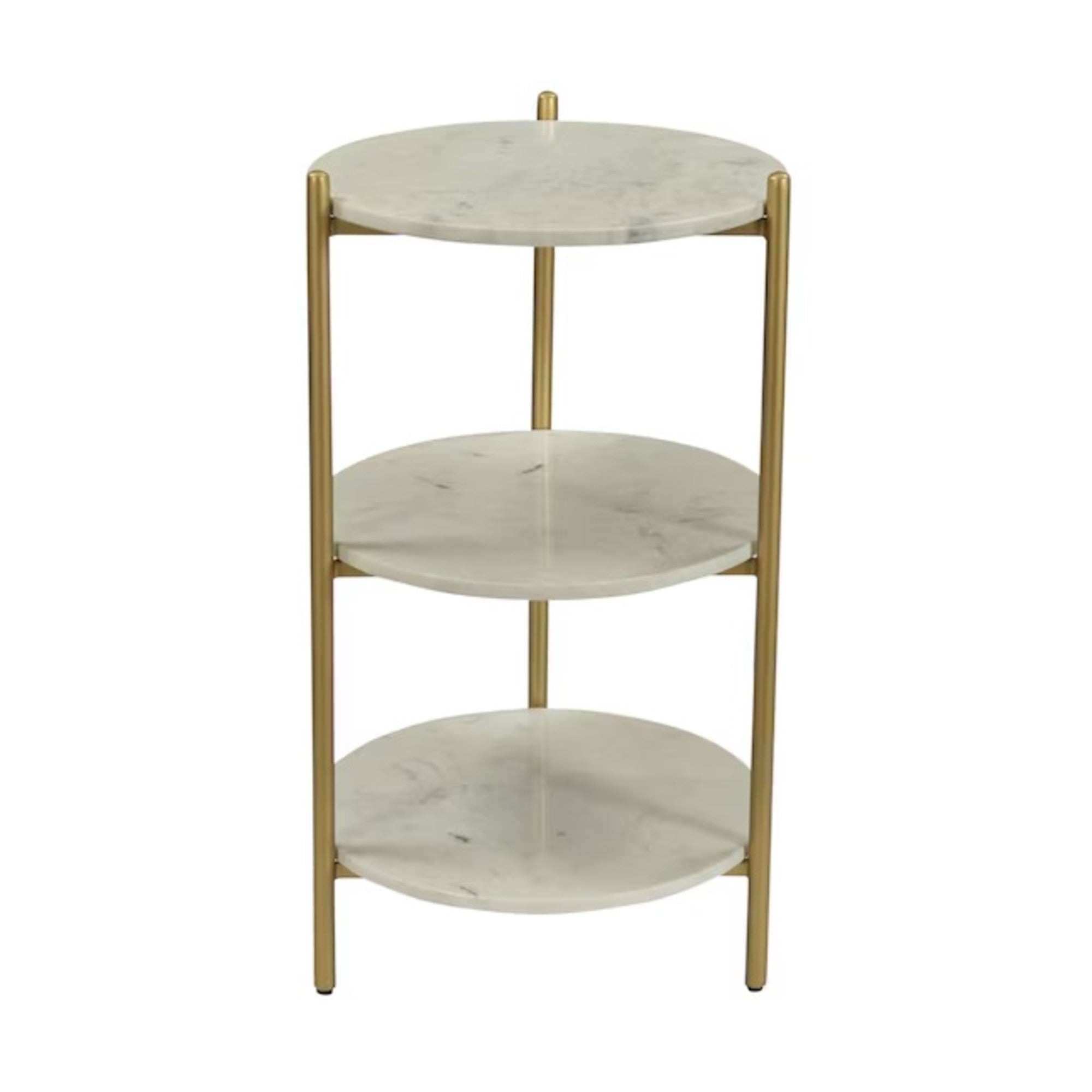 White Marble 2 Shelf Side End Accent Table with Brushed Brass Legs