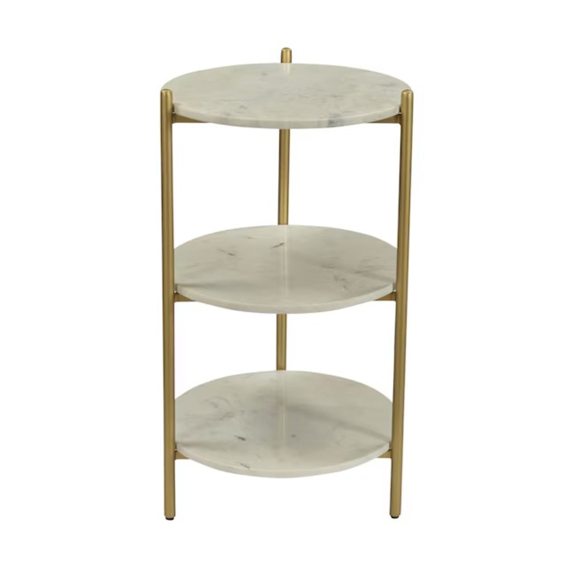 White Marble 2 Shelf Side End Accent Table with Brushed Brass Legs