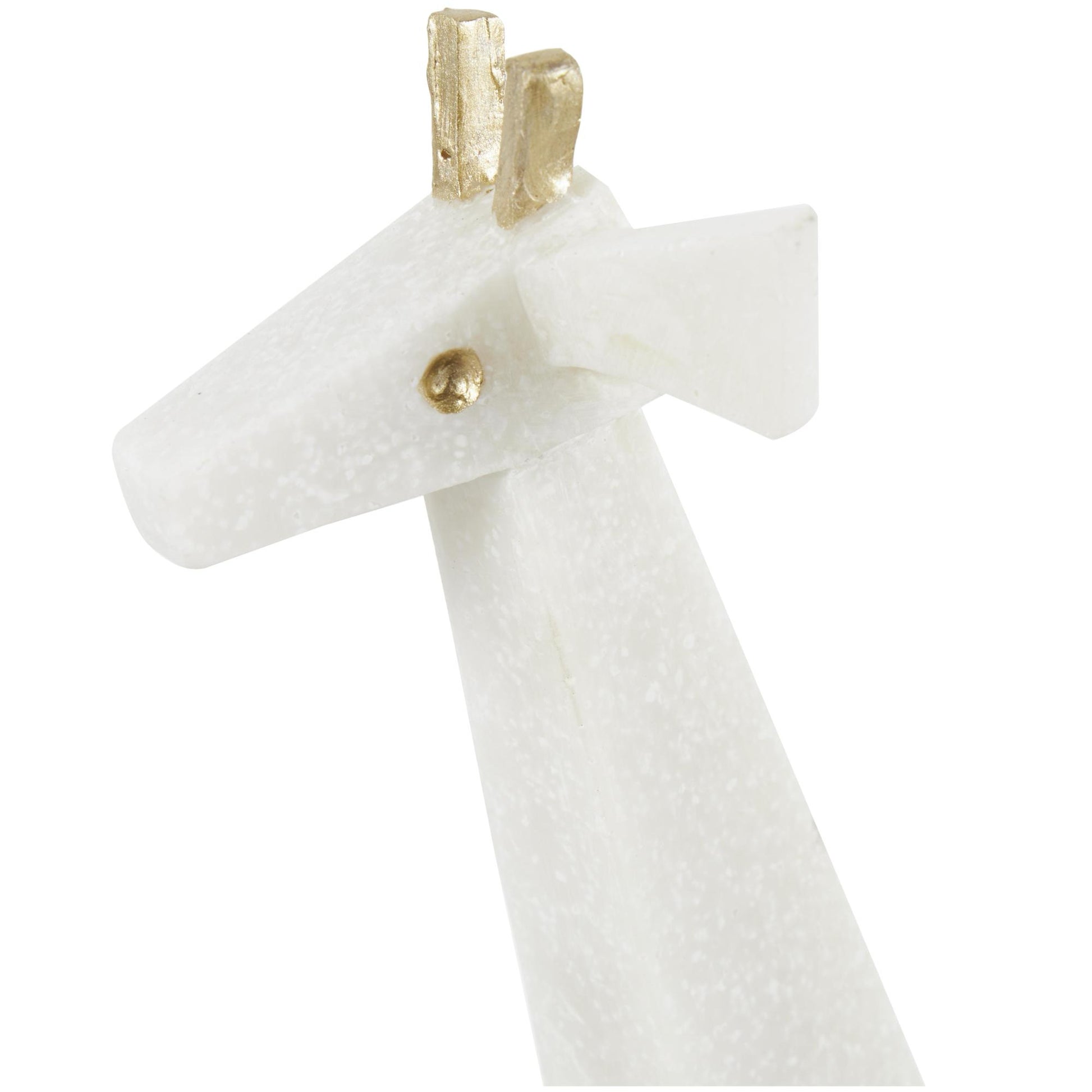Set of 2 Elephant, Giraffe White Polystone Cubist Inspired Decorative Sculpture with Gold Accents