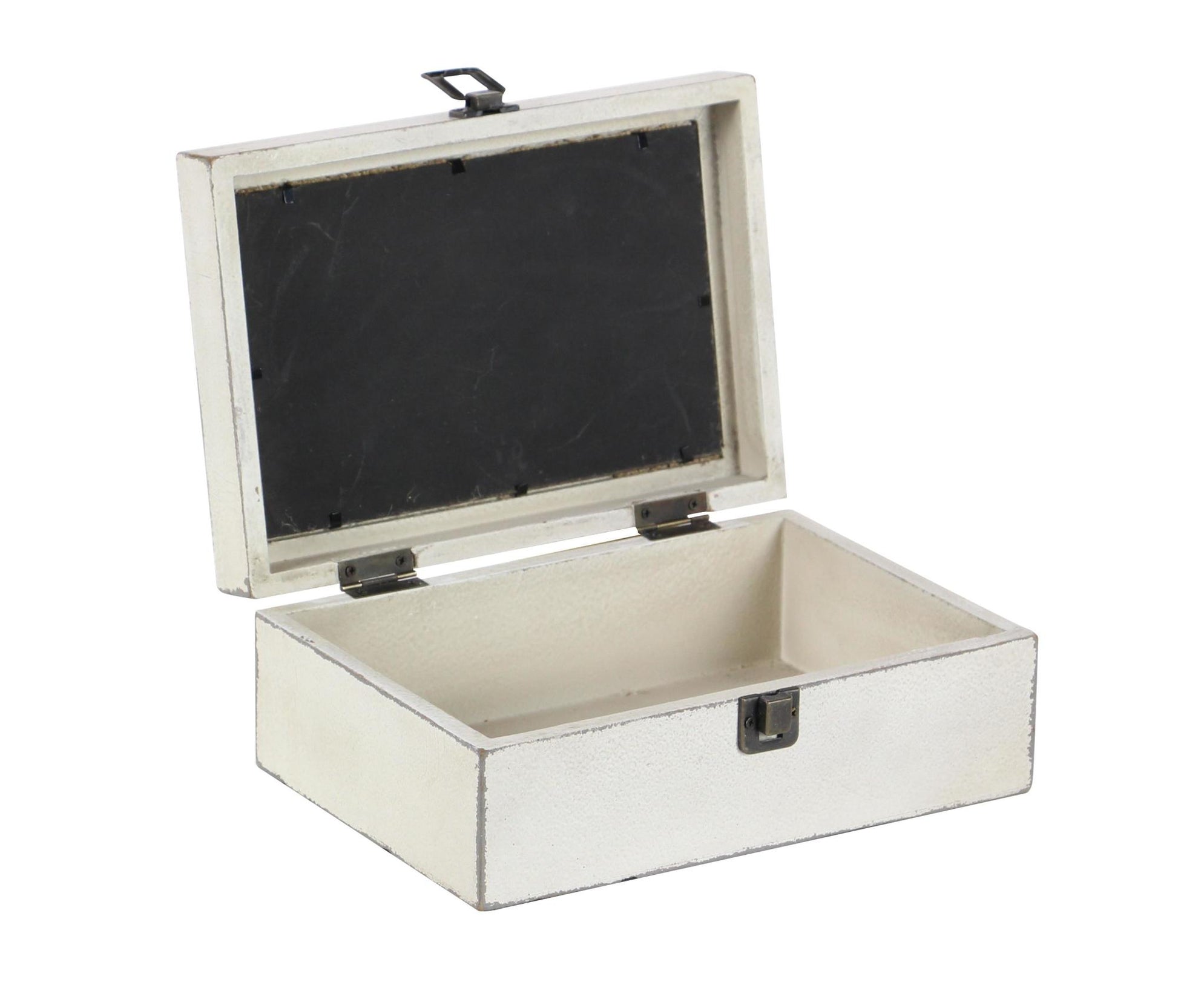 Set of 2 White Wooden Decorative Box with Hinged Lid