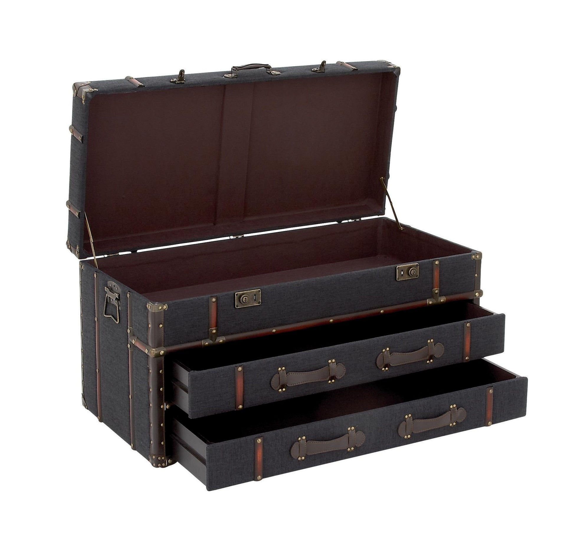 Faux Leather Vintage 2 Drawer Living Room Coffee Table with Buckle Hinged Top