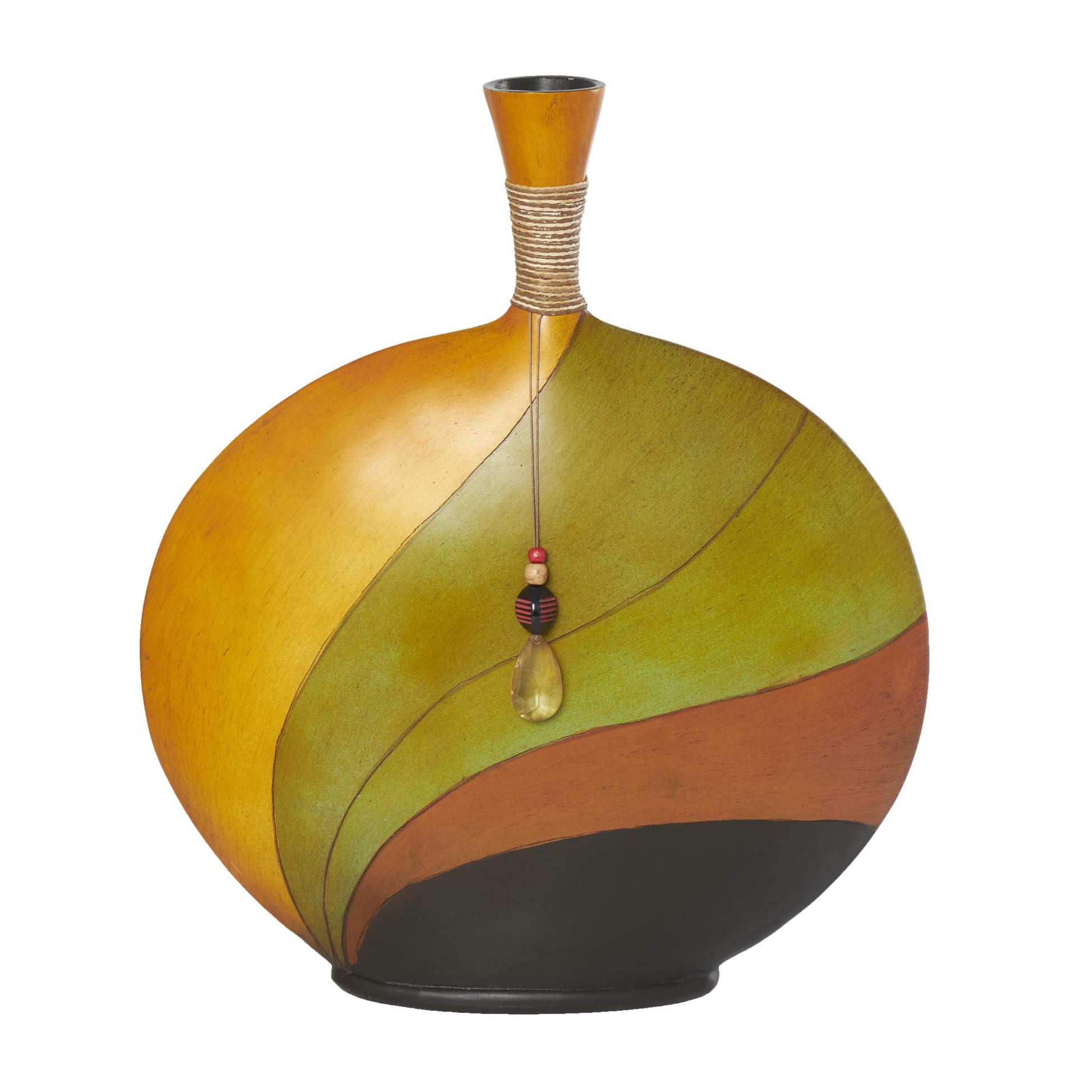 Abstract Multi Colored Polystone Decorative Vase with Wrapped Beaded Accent