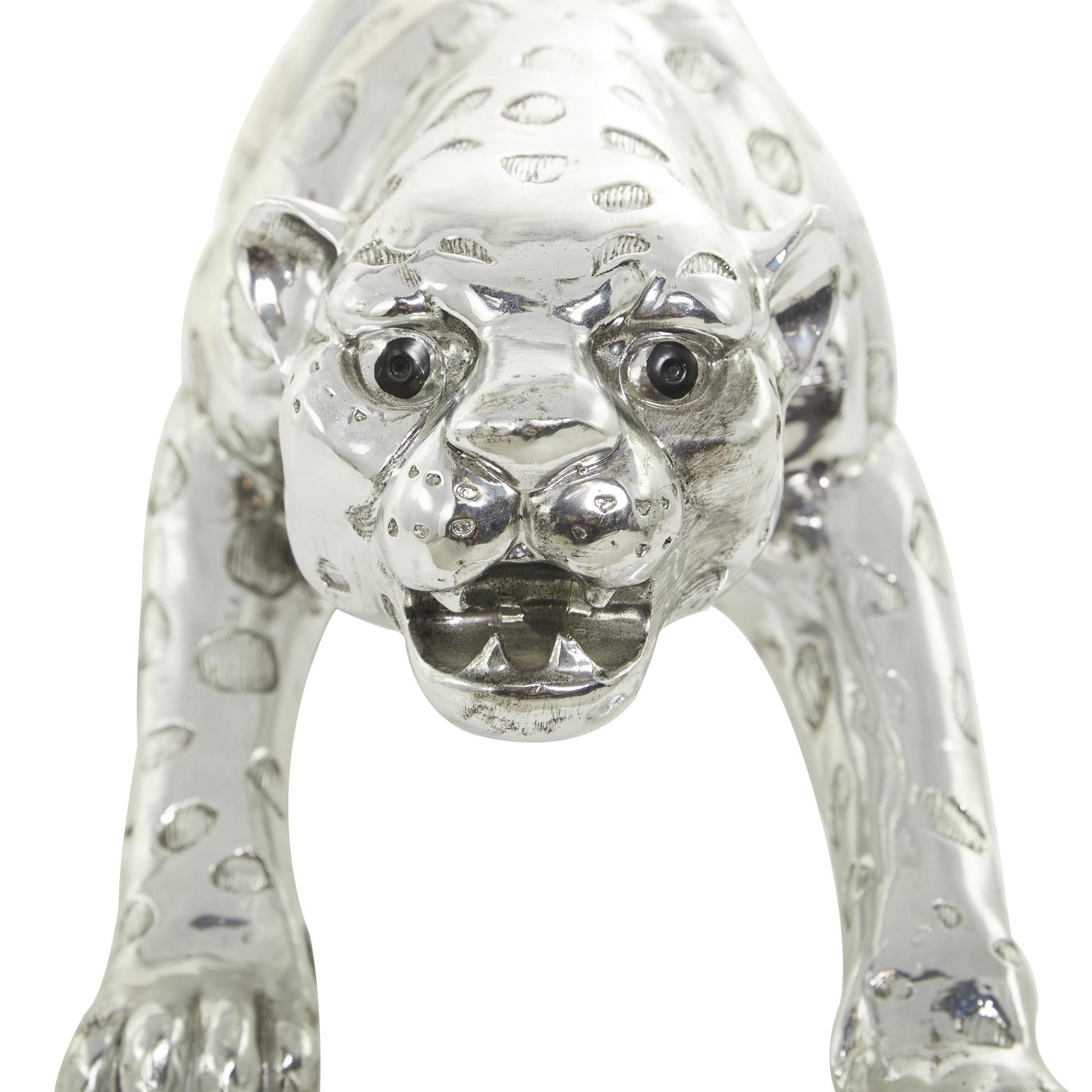 Leopard Silver Polystone Decorative Sculpture