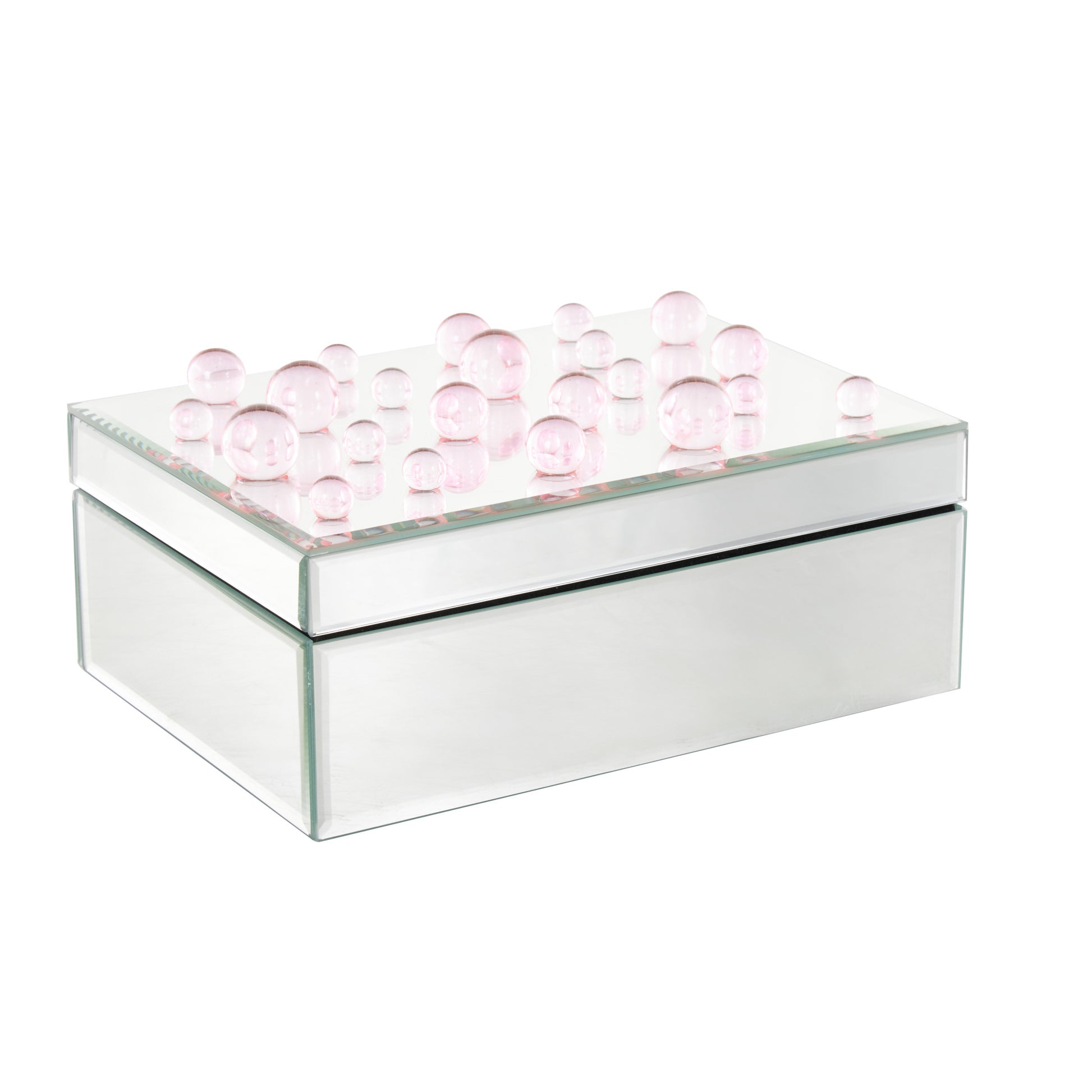 Glass Mirrored Decorative Jewelry Box with Pink Bubble Textured Balls