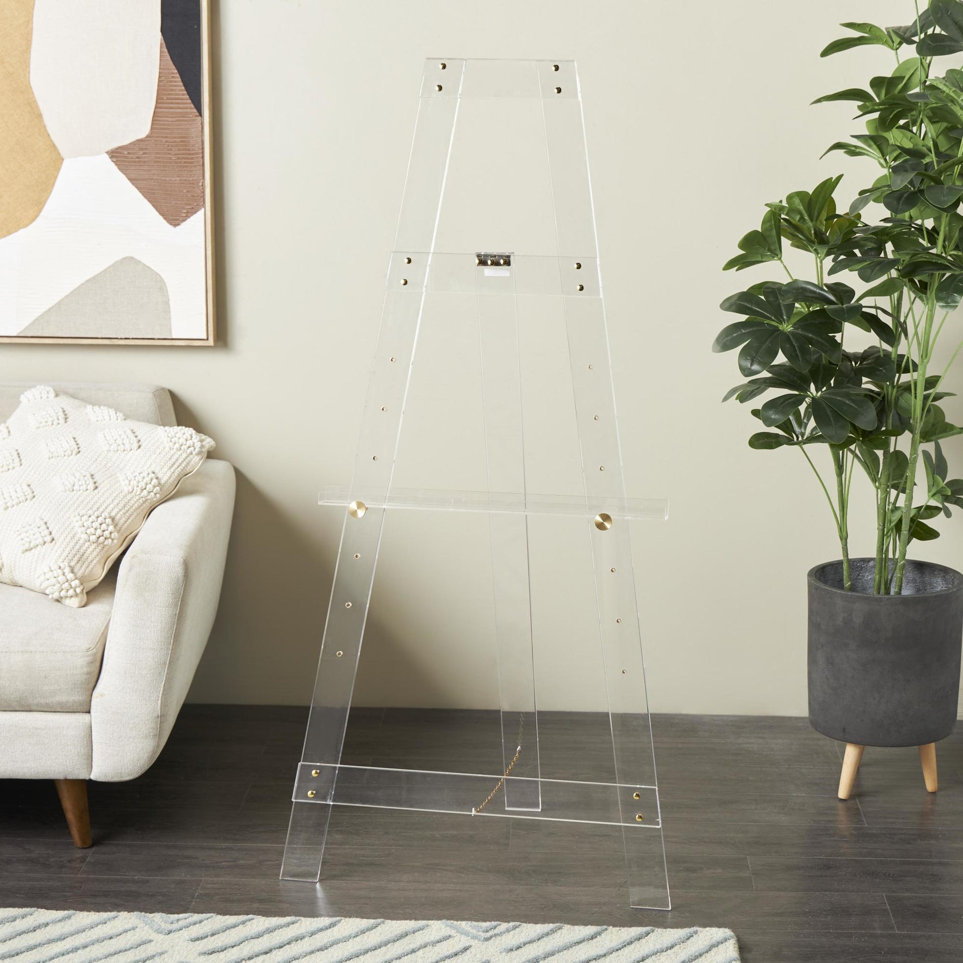 Acrylic Plastic Adjustable 7 Tier Display Easel with Gold Metal Hardware and Chain Support 24" x 17" x 57"