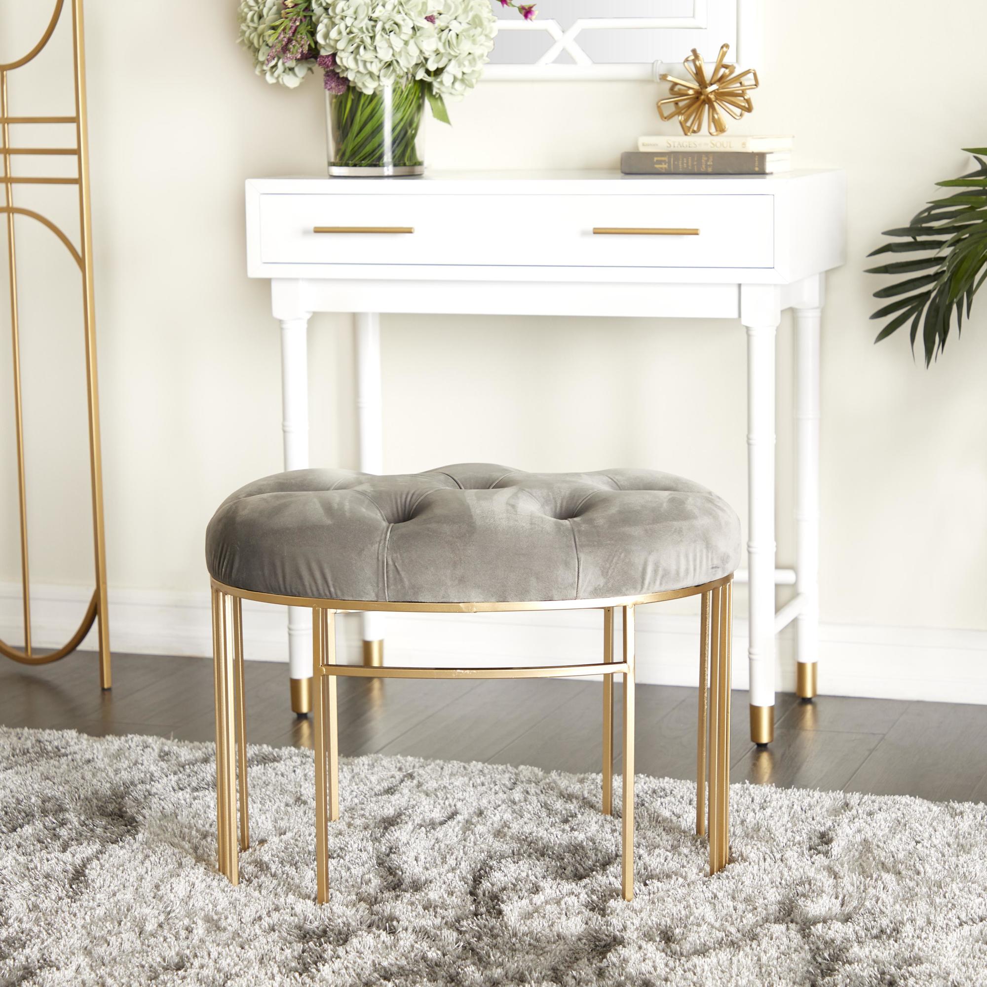 Velvet Home Bench with Gold Legs