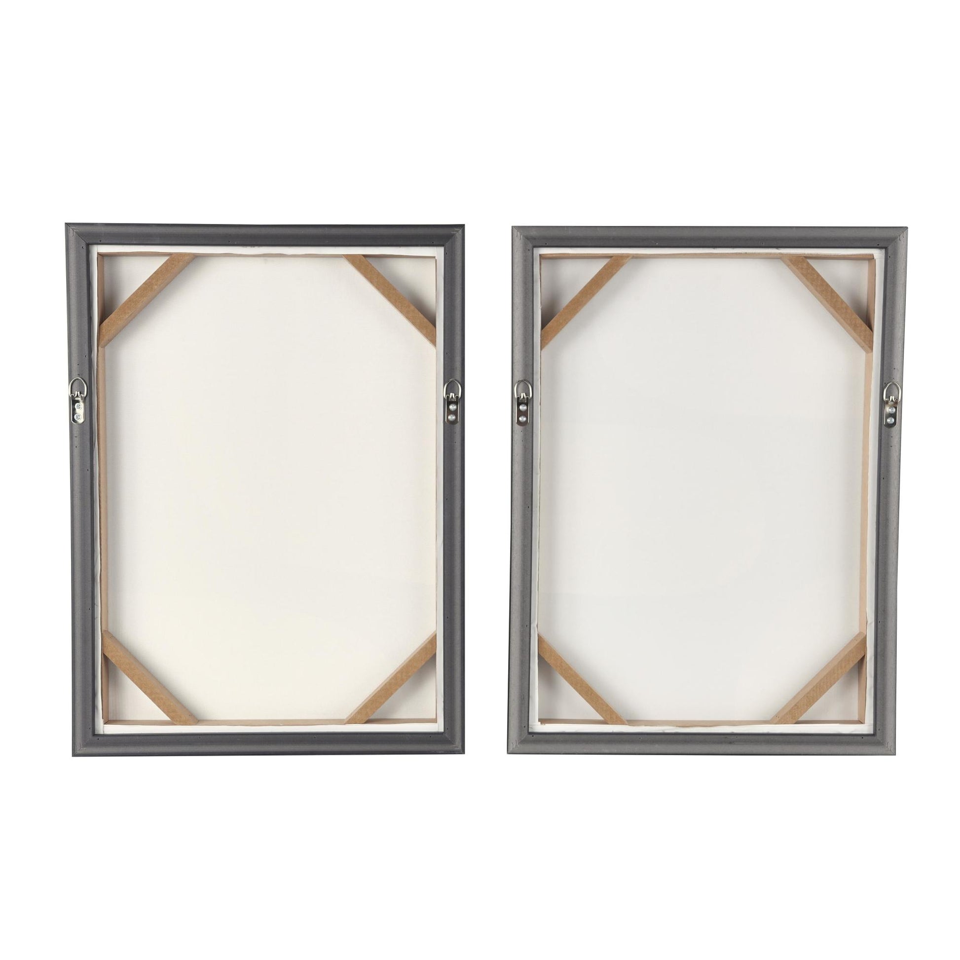 Set of 2 Geometric Blue Wooden Mixed Media Living Room Framed Wall Art with Overlapping Shapes and Black Frames