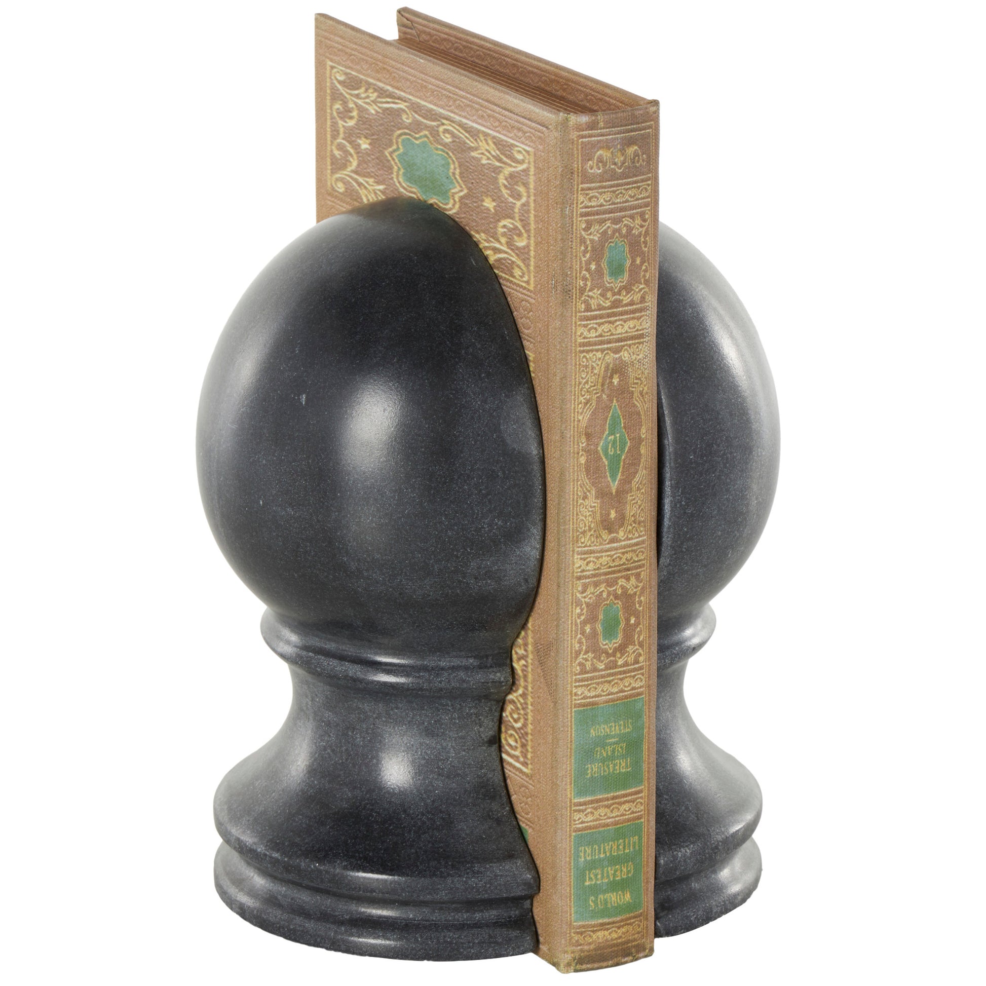 Set of 2 Globe Marble Sleek Orb Decorative Bookends