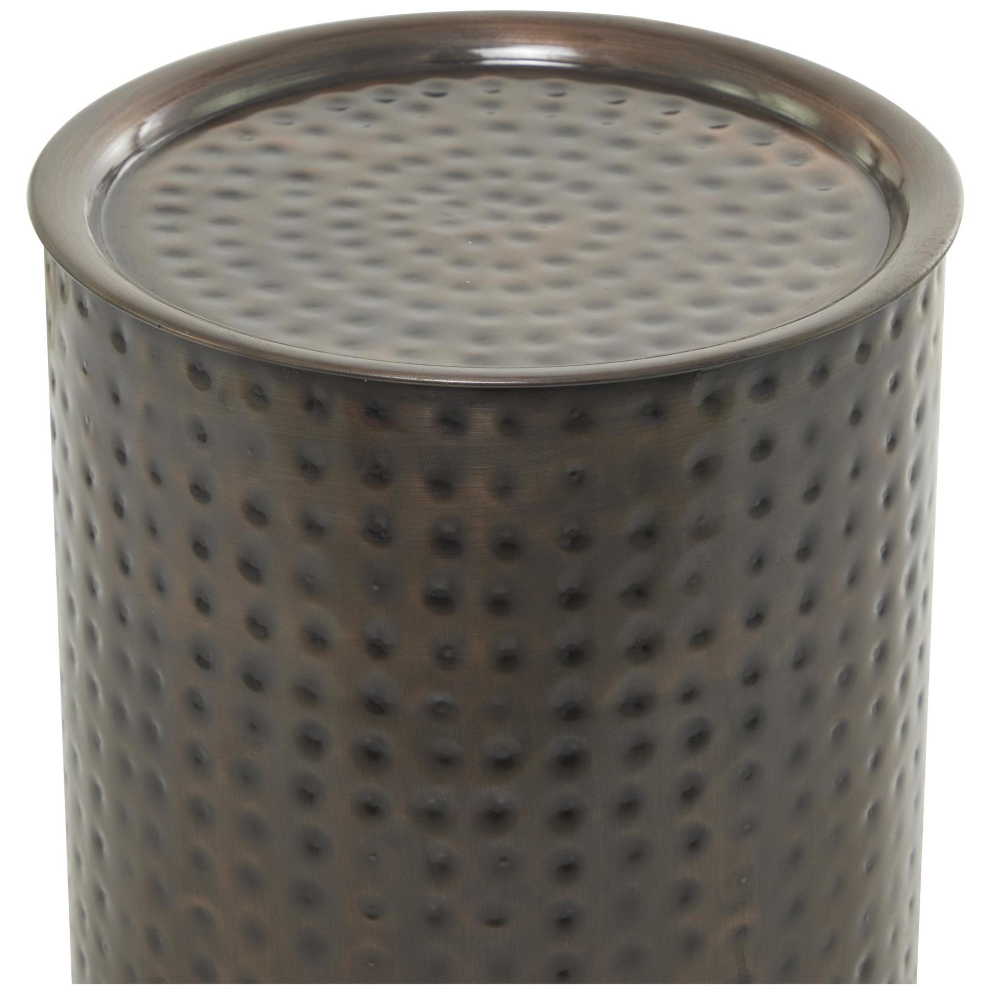 Set of 3 Drum Bronze Metal Handmade Side End Accent Table with Hammered Design