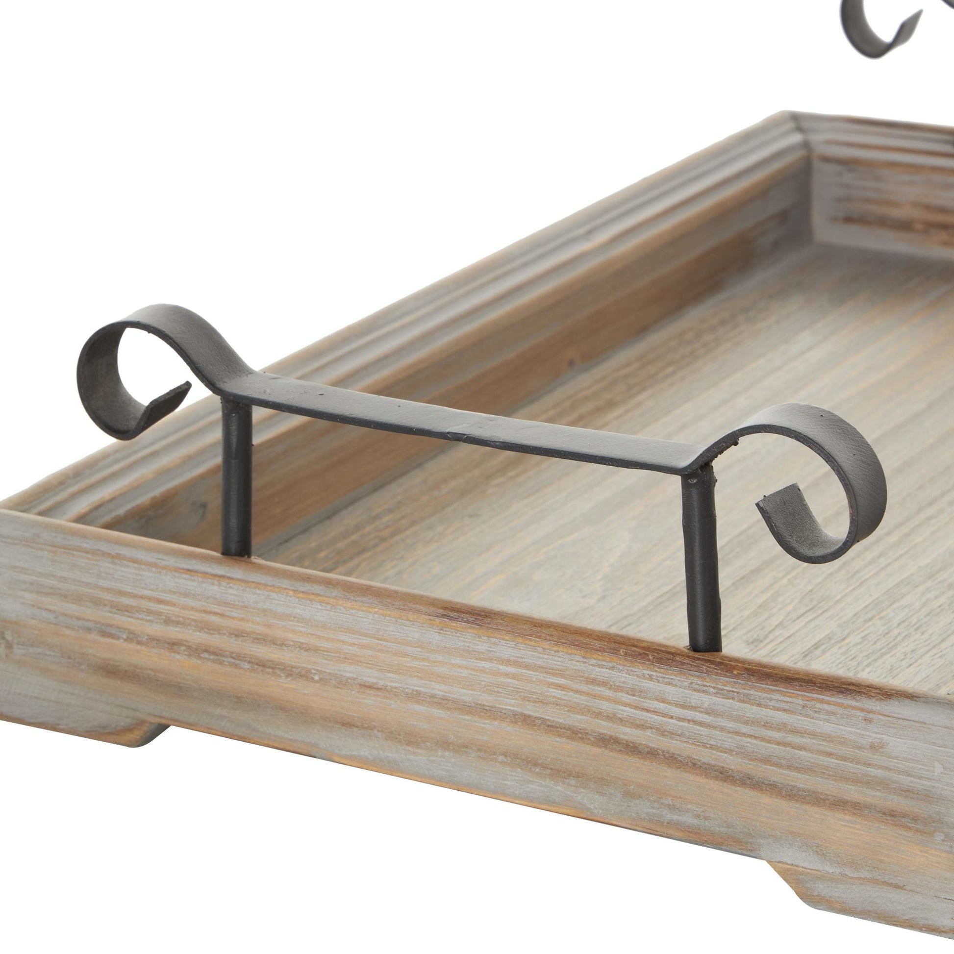 Set of 2 Wood Living Room Decor Tray with Metal Handles