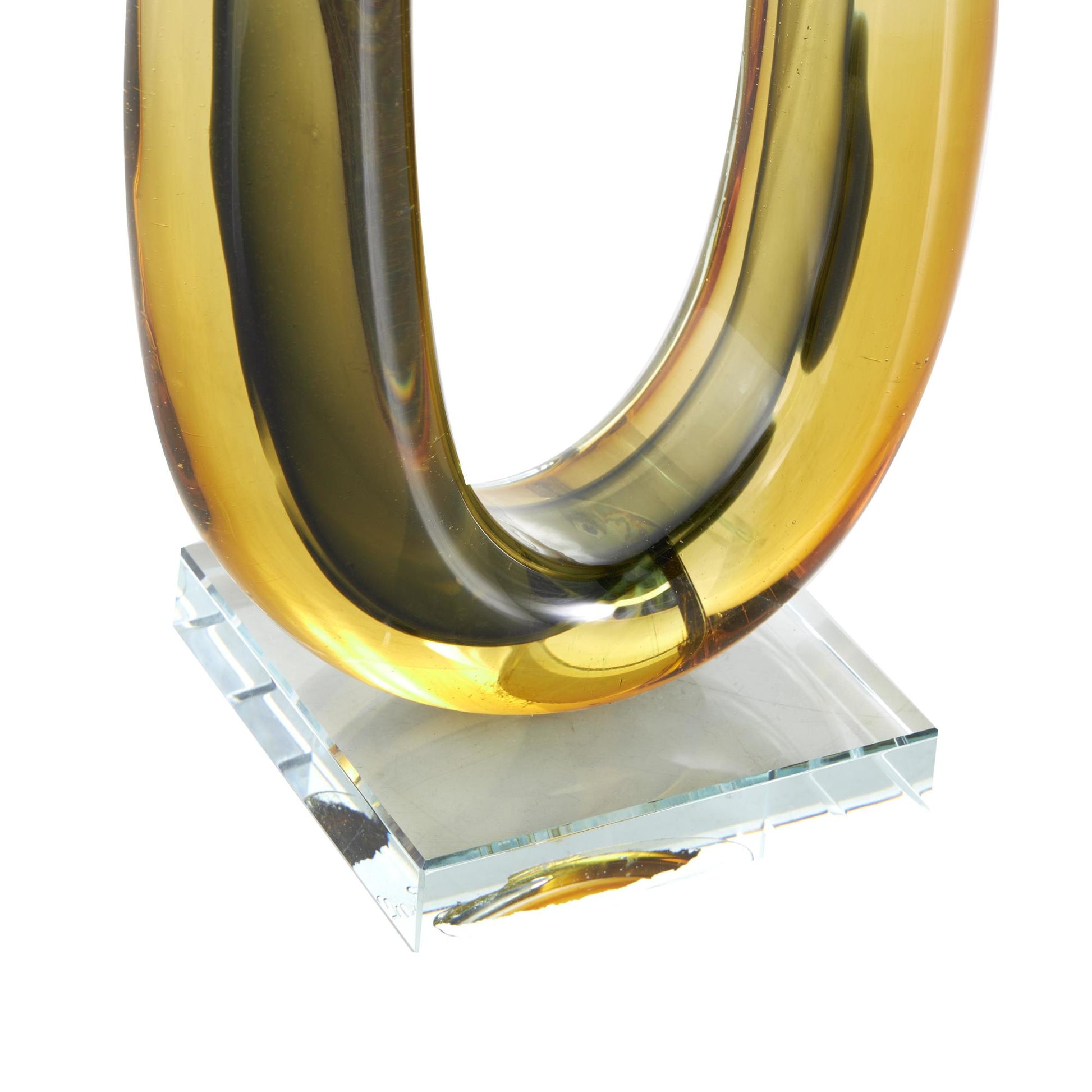 Abstract Orange Glass Curved Cutout Ombre Decorative Sculpture with 2 Small Orbs