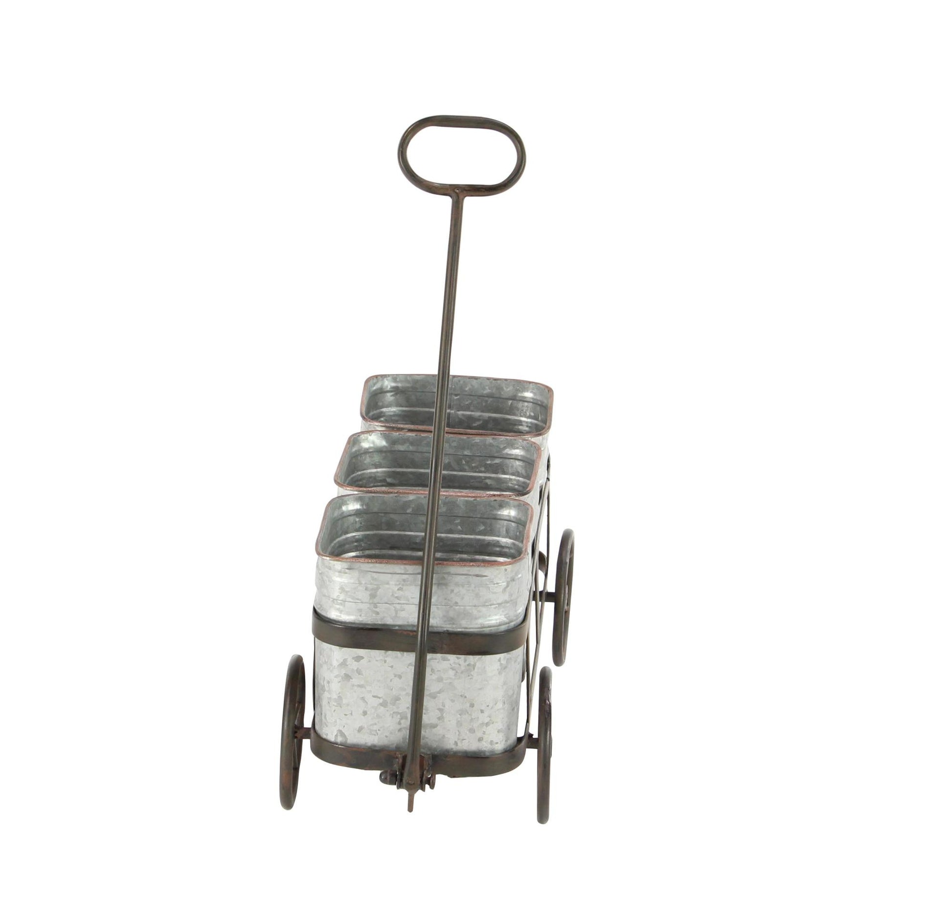 Silver Metal Wagon Indoor Outdoor Planter