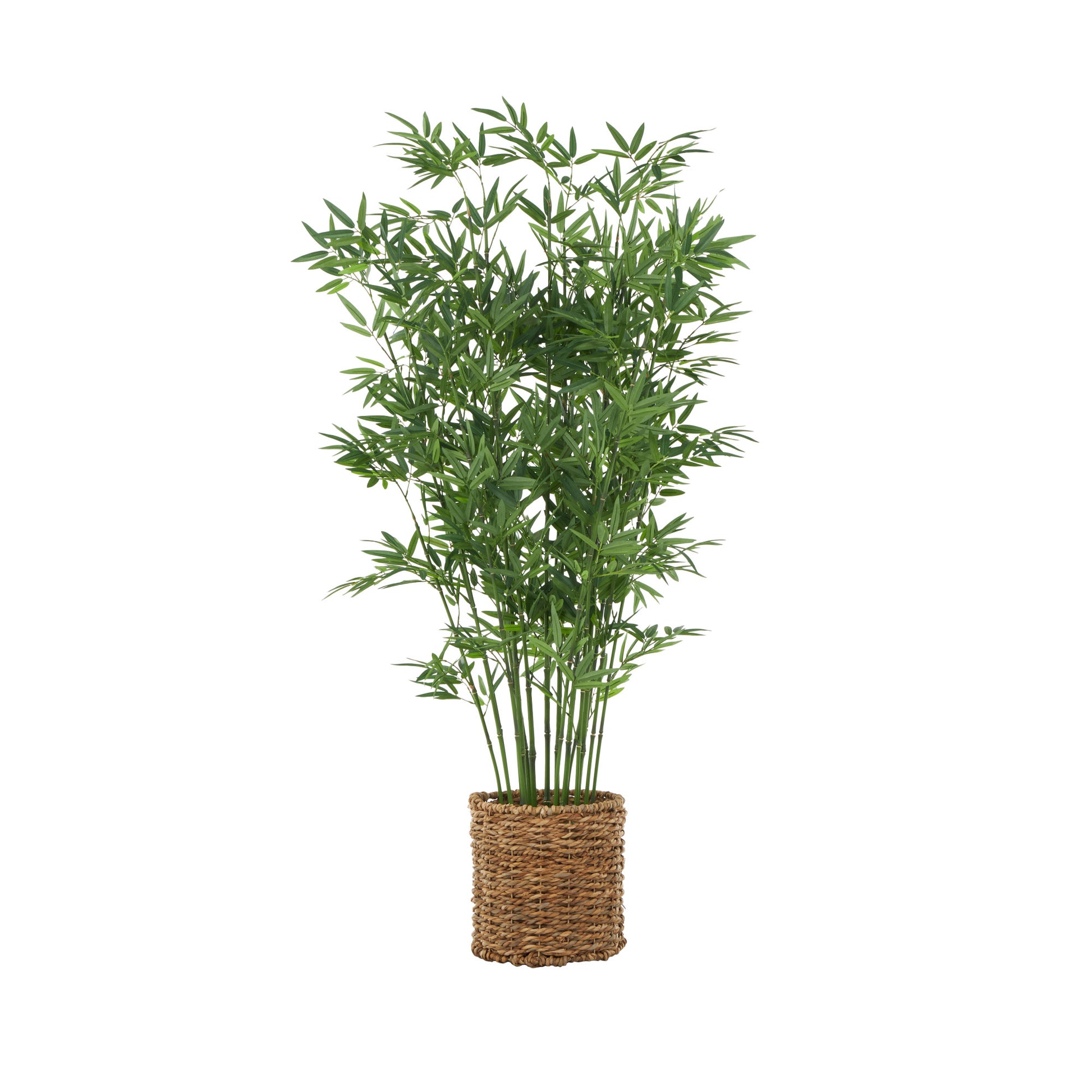 Bamboo Green Faux Foliage Indoor Outdoor Artificial Tree with Realistic Leaves and Brown Seagrass Pot