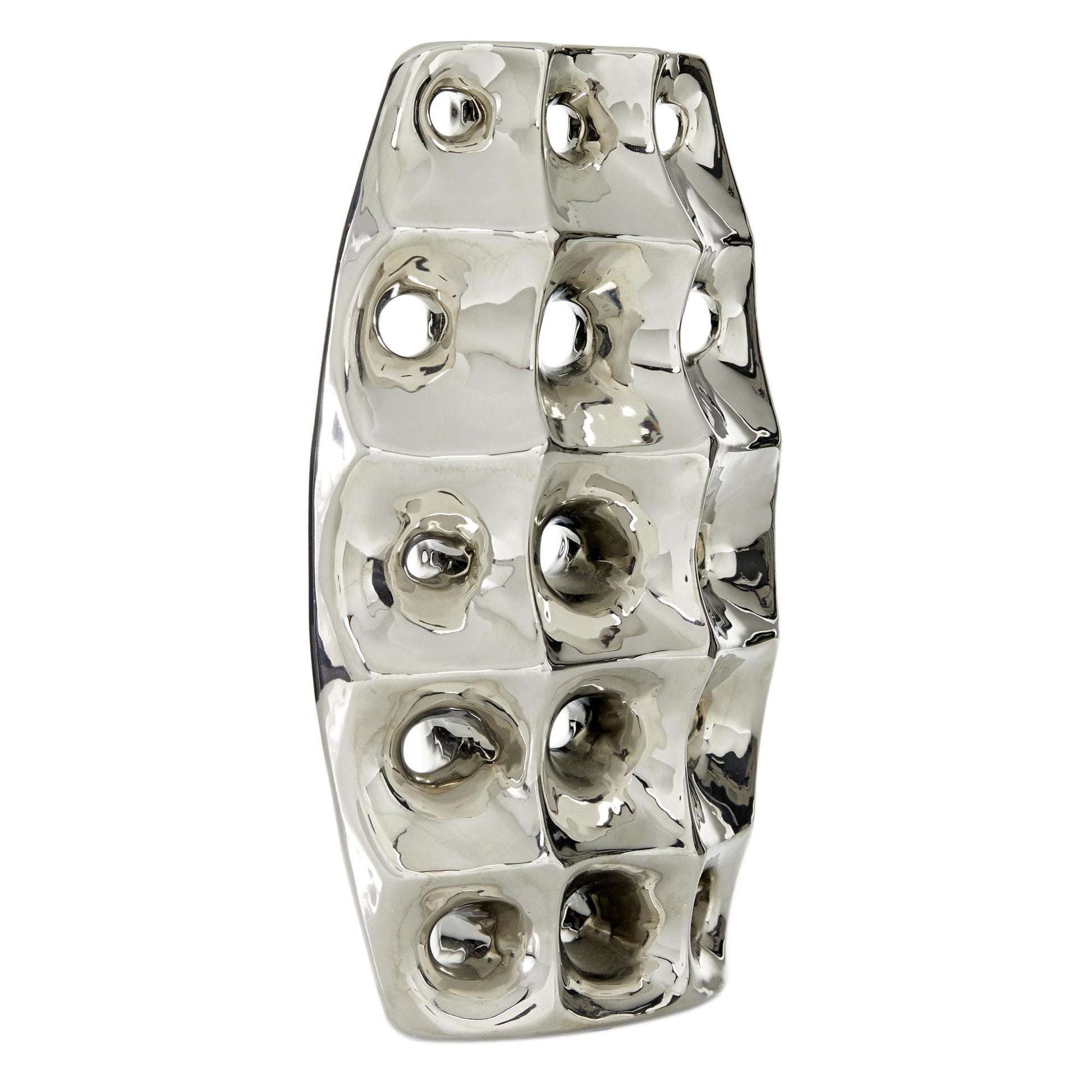 Silver Ceramic Decorative Vase with Cut Out Designs