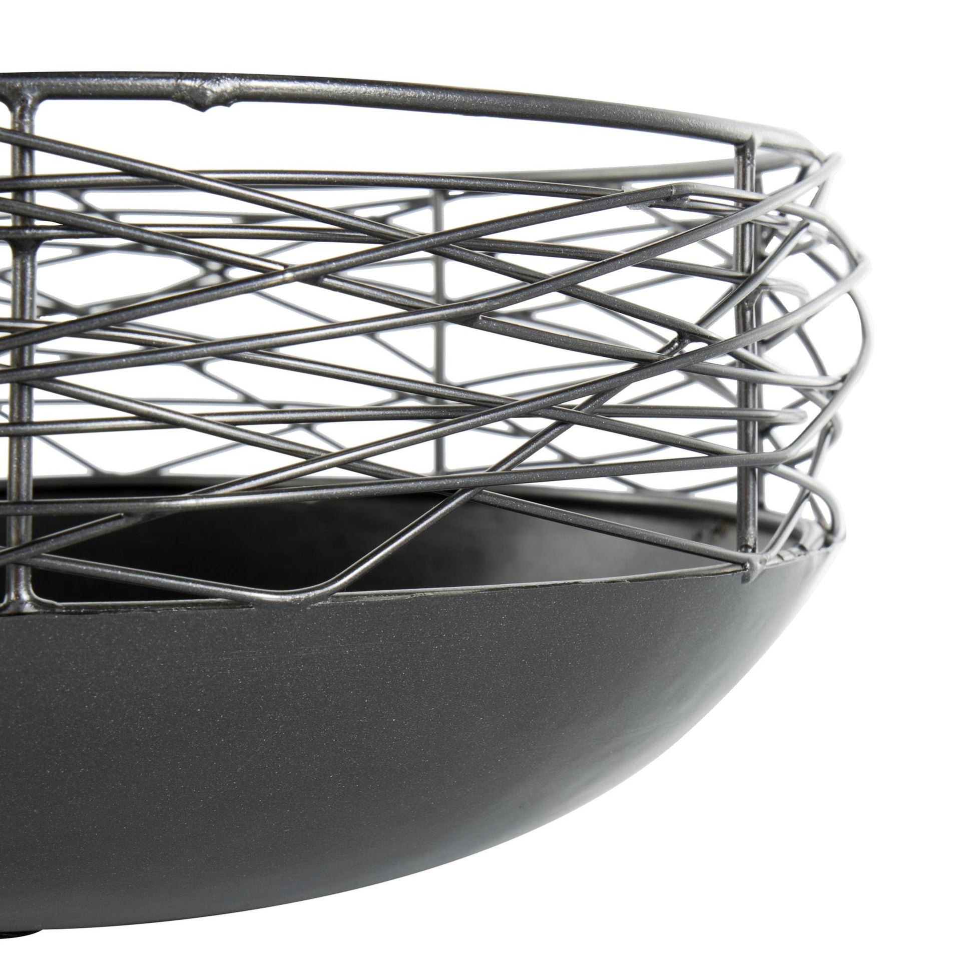 Set of 2 Abstract Black Metal Intertwined Wire Large Decorative Bowl with Solid Matte Base