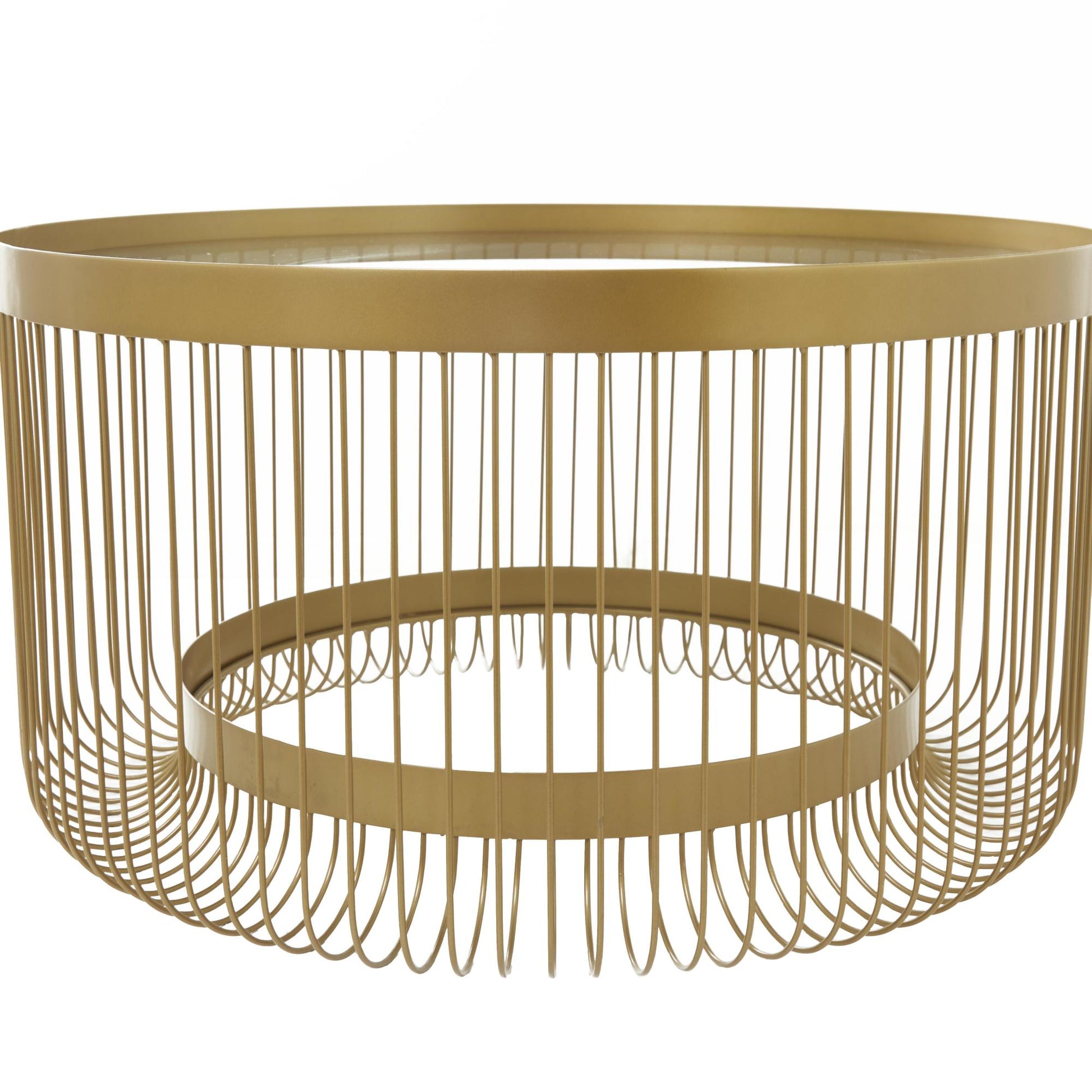 Gold Metal Living Room Coffee Table with Clear Glass Top