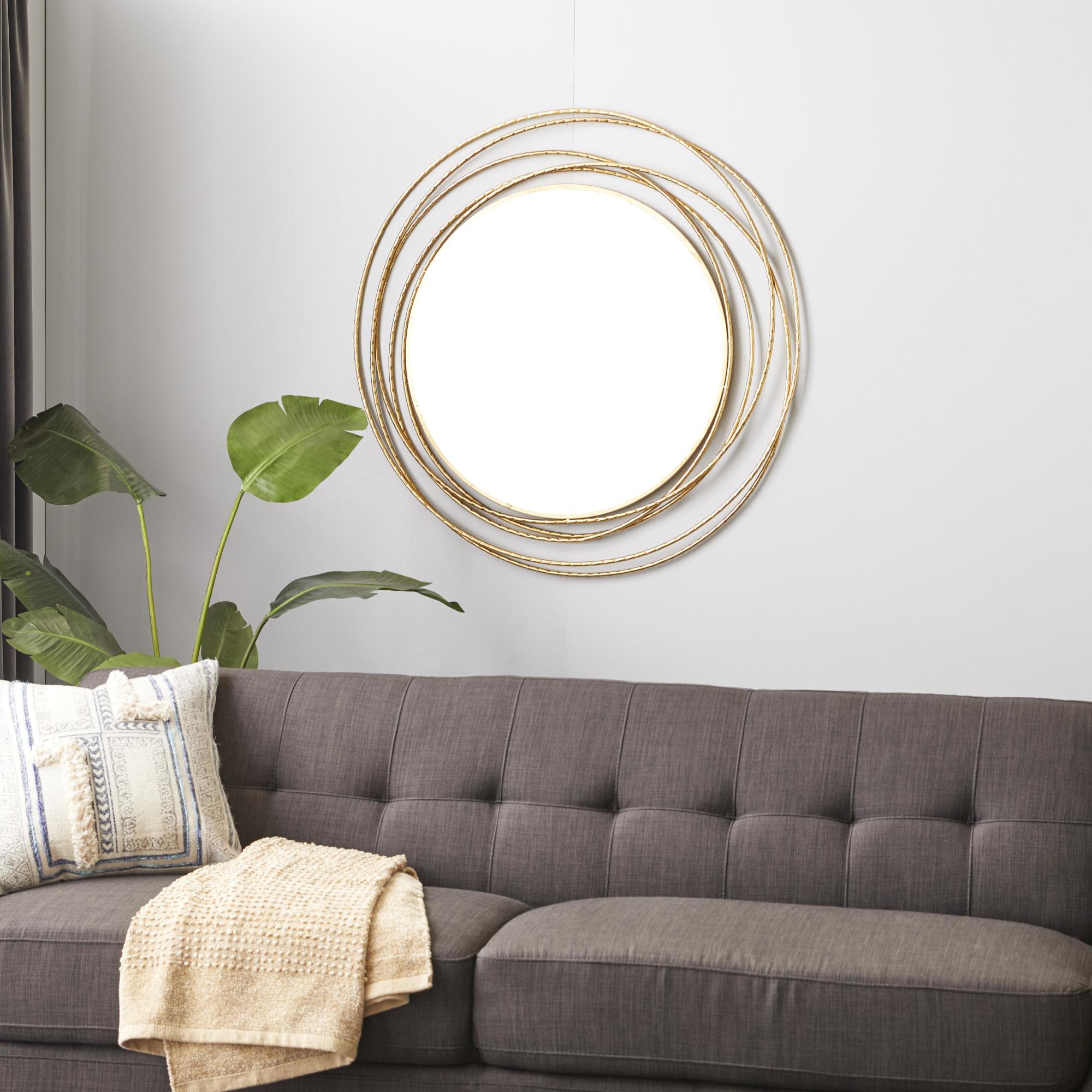 Gold Metal Room Wall Mirror with Overlapping Ring Frame