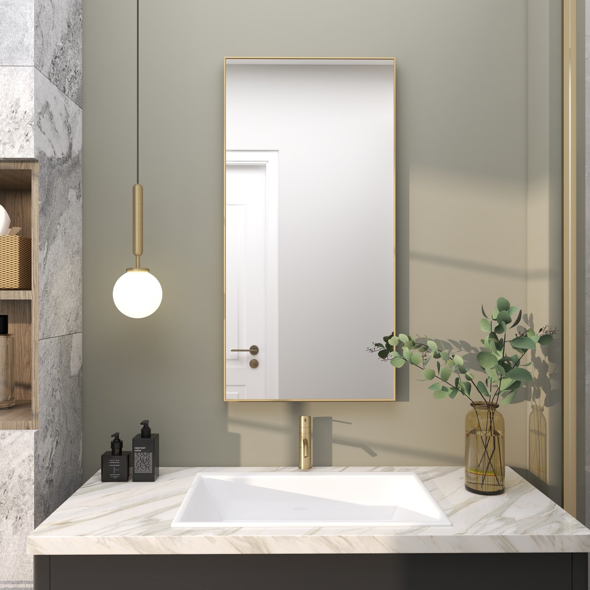 Wooden Room Wall Mirror with Thin Frame