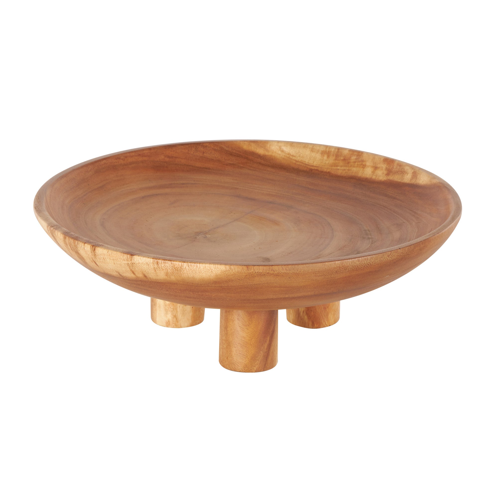 Brown Teak Wood Handmade Round Large Decorative Bowl with Peg Legs