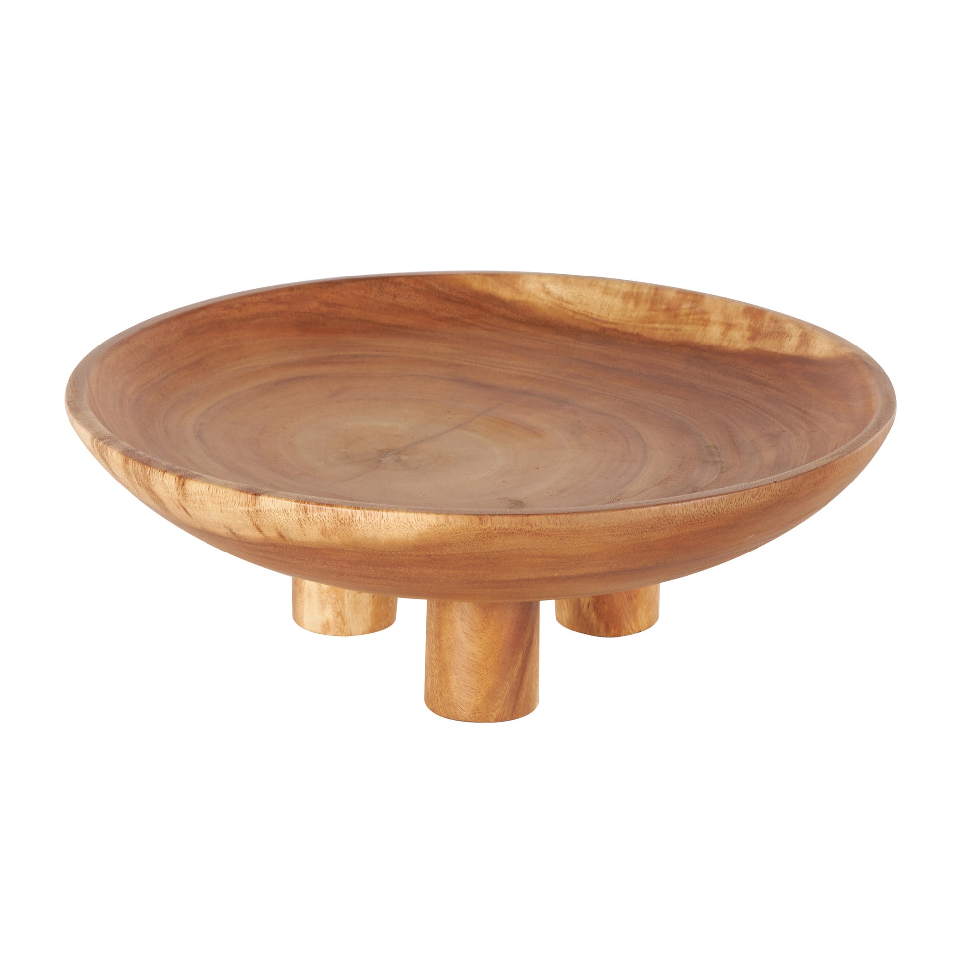 Brown Teak Wood Handmade Round Large Decorative Bowl with Peg Legs