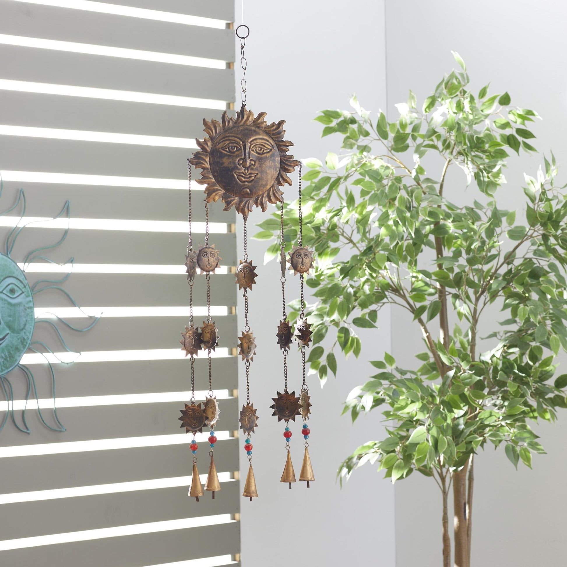 Sun Brass Metal Indoor Outdoor Windchime with Beads