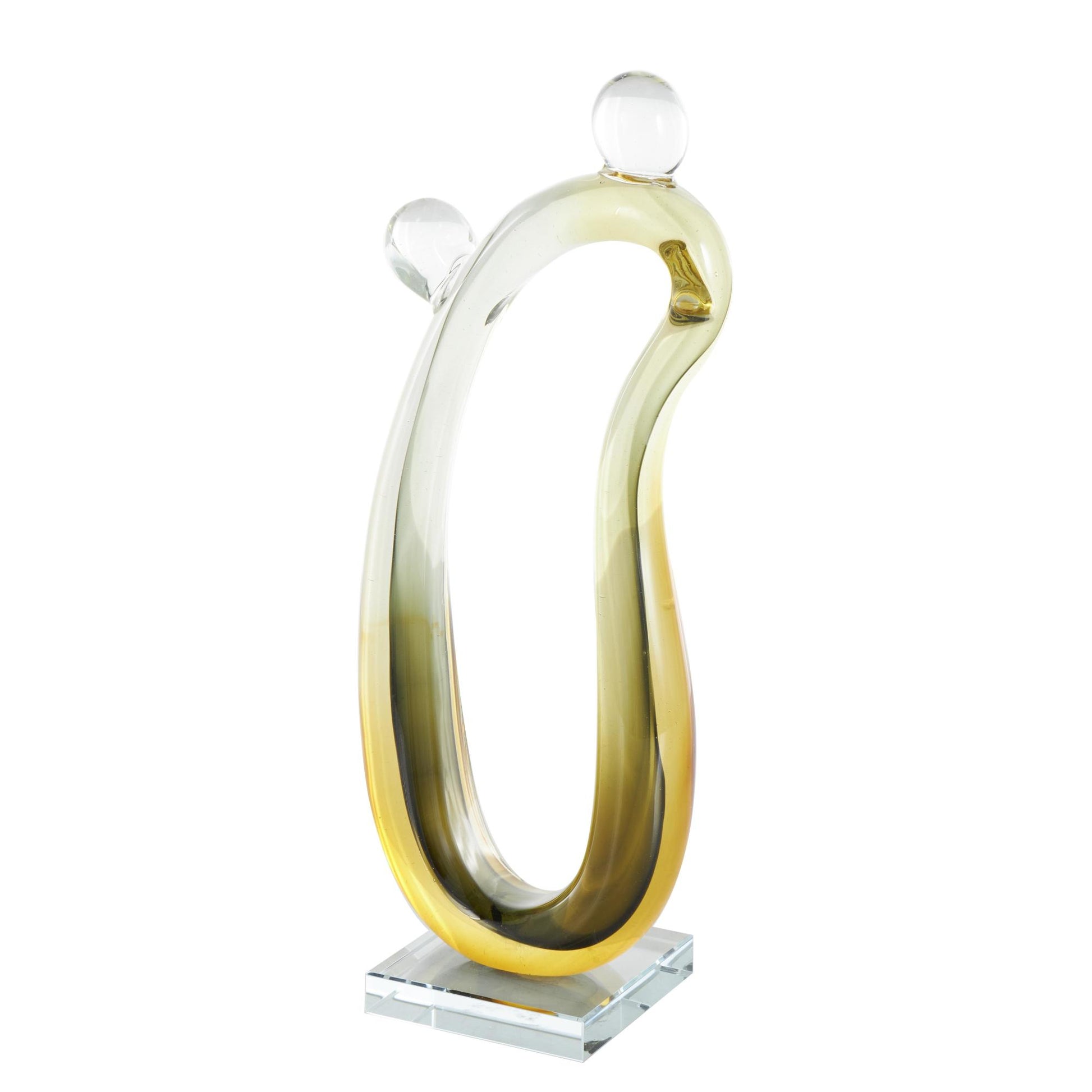 Abstract Orange Glass Curved Cutout Ombre Decorative Sculpture with 2 Small Orbs