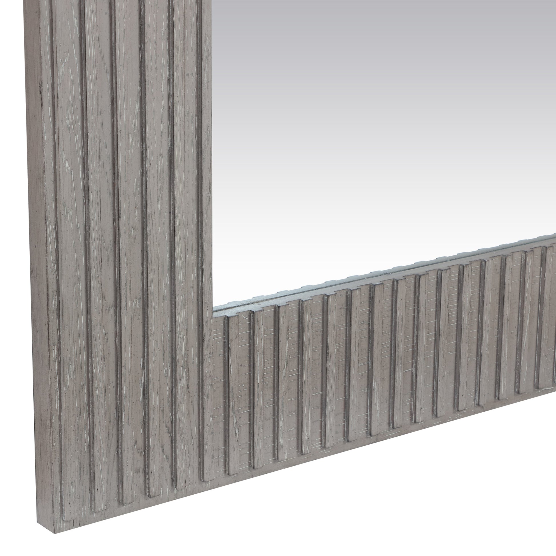 Gray Wood Washed Room Floor Mirror with Ribbed Frame