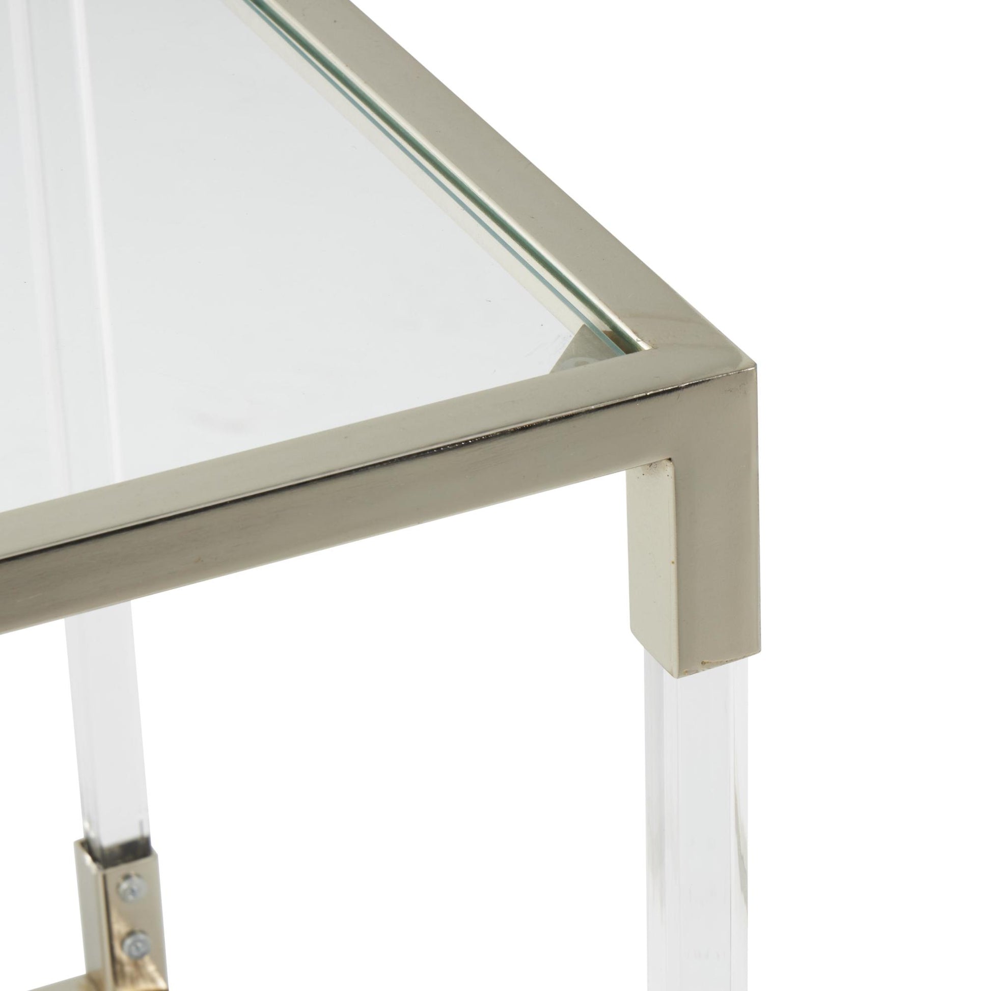 Metal Side End Accent Table with Clear Glass Top and Acrylic Legs